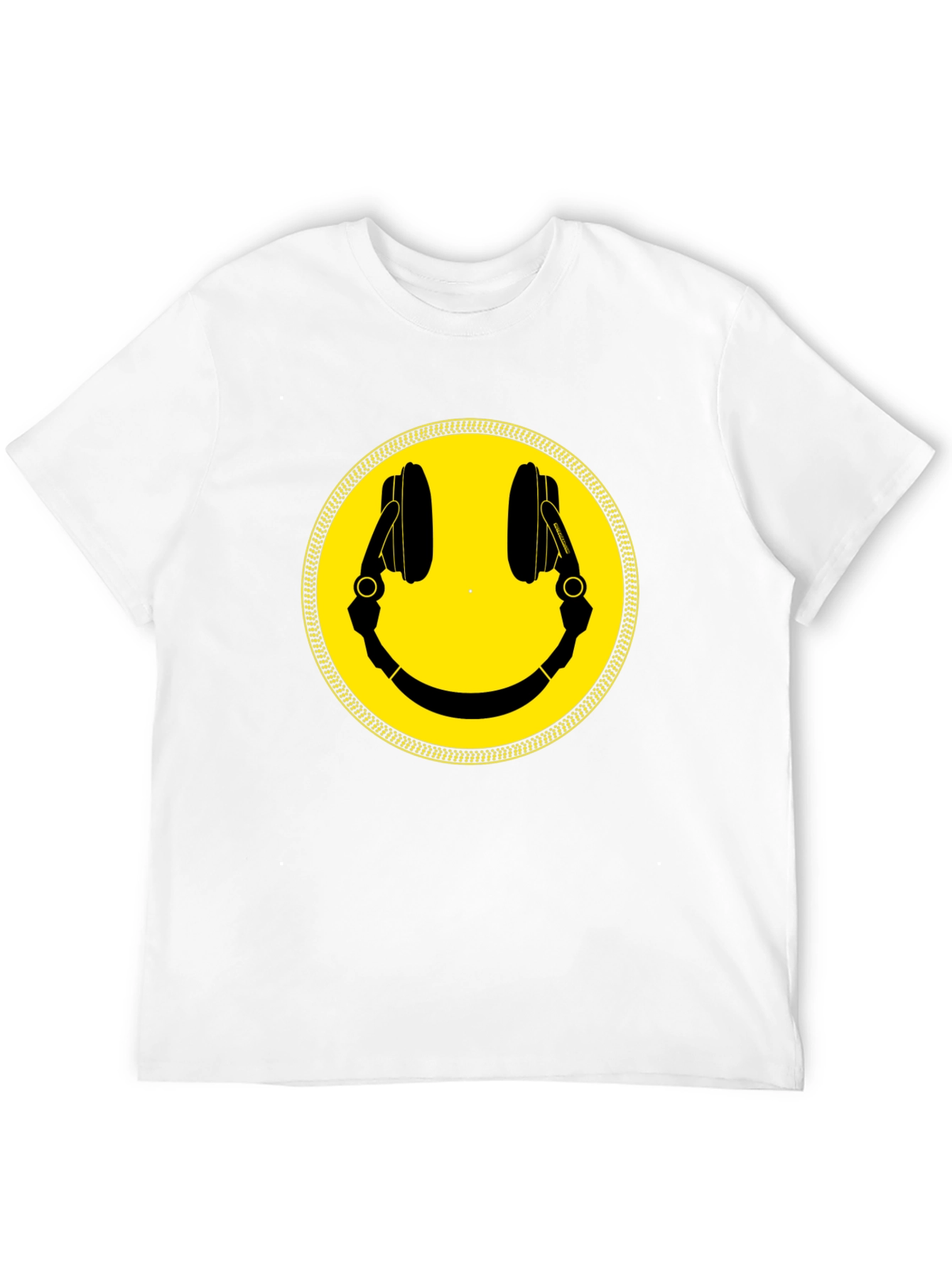 Smiley Face DJ Headphones Graphic Tee - Black