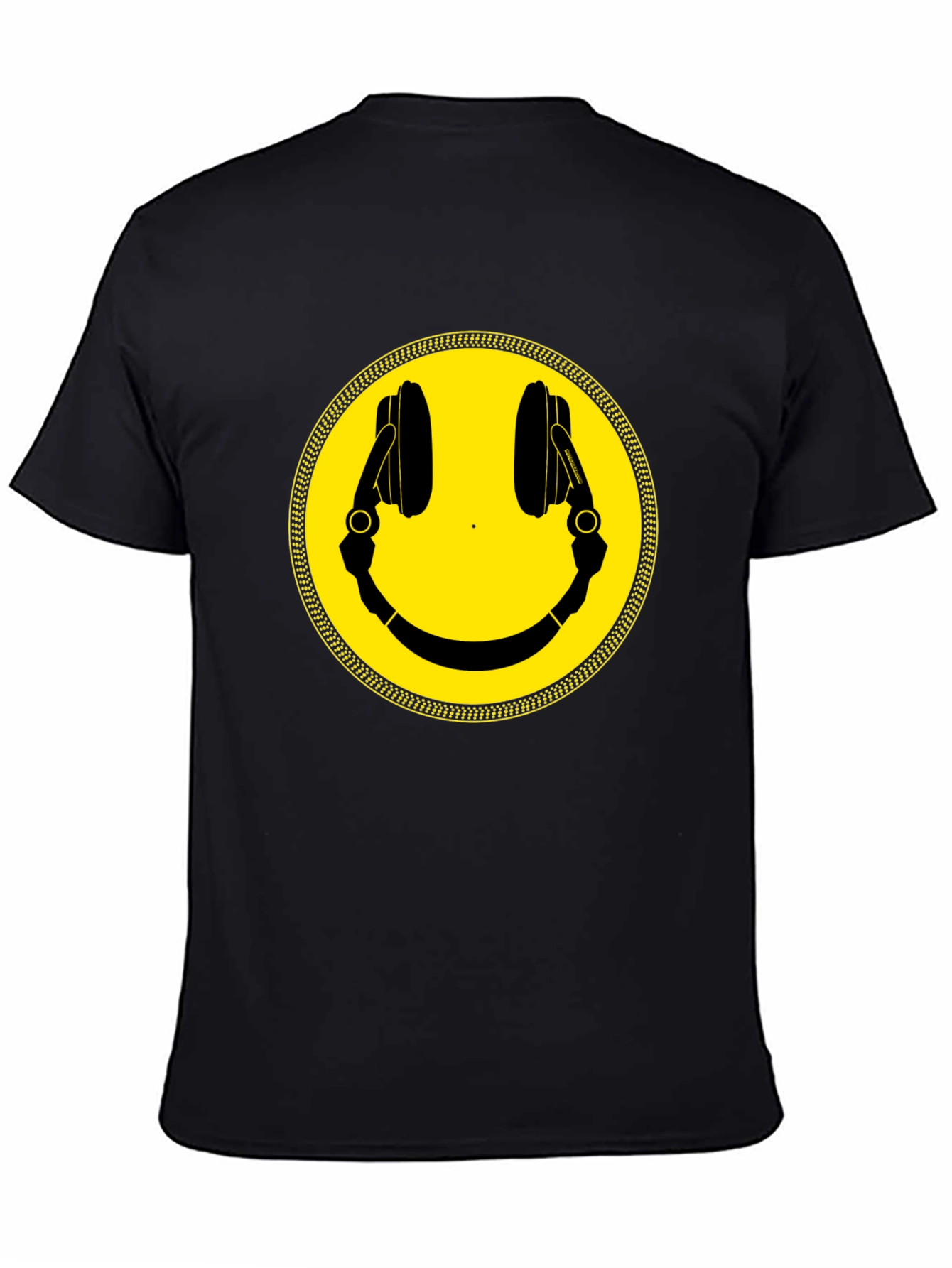 Smiley Face DJ Headphones Graphic Tee - Black