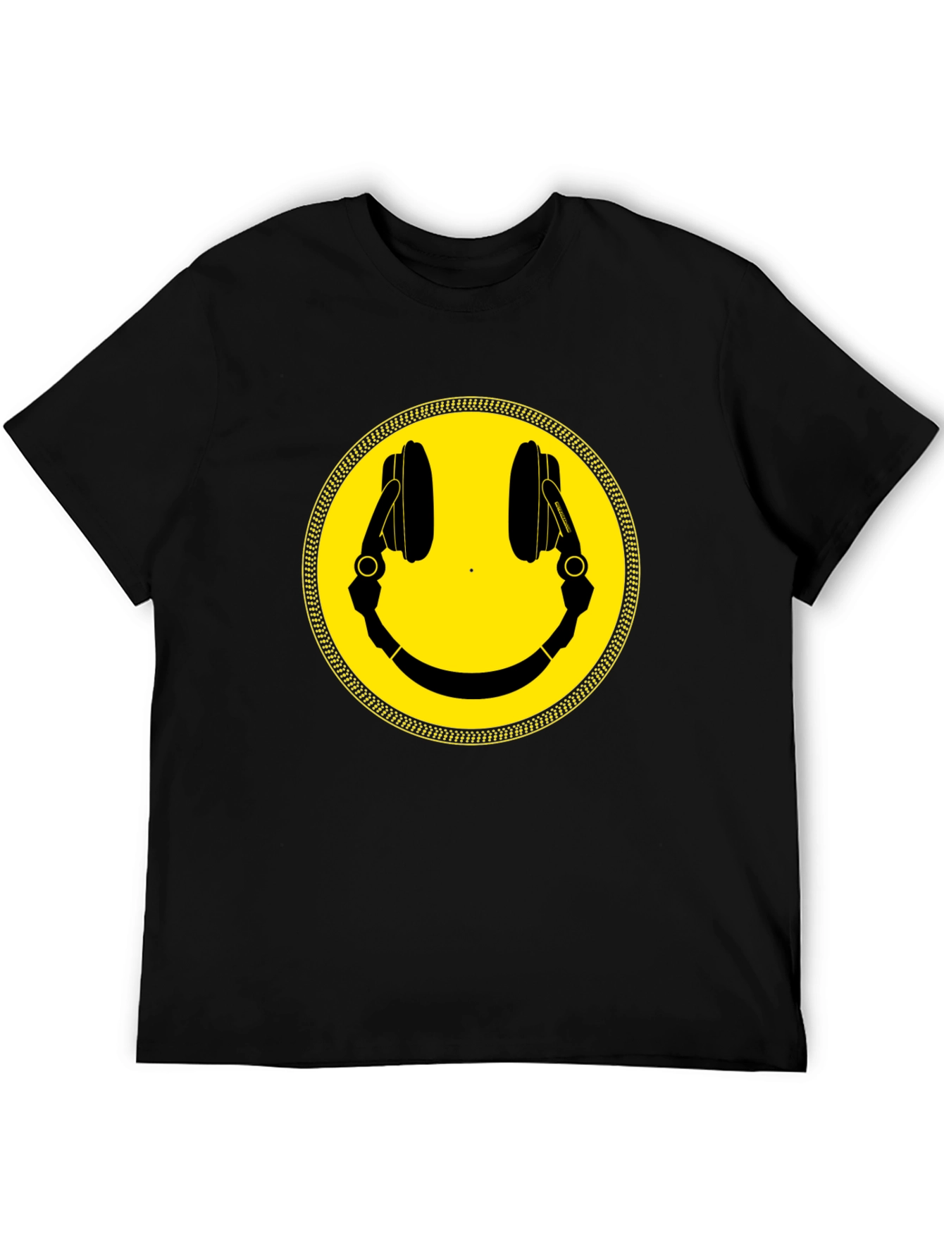 Smiley Face DJ Headphones Graphic Tee - Black