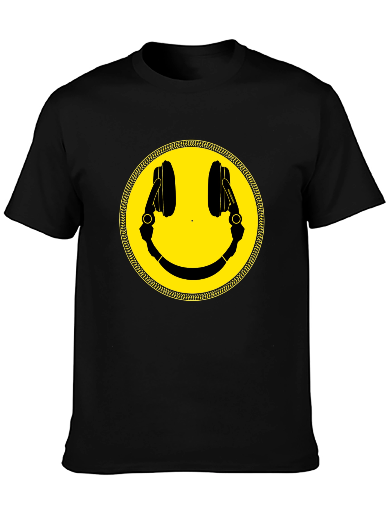 Smiley Face DJ Headphones Graphic Tee - Black
