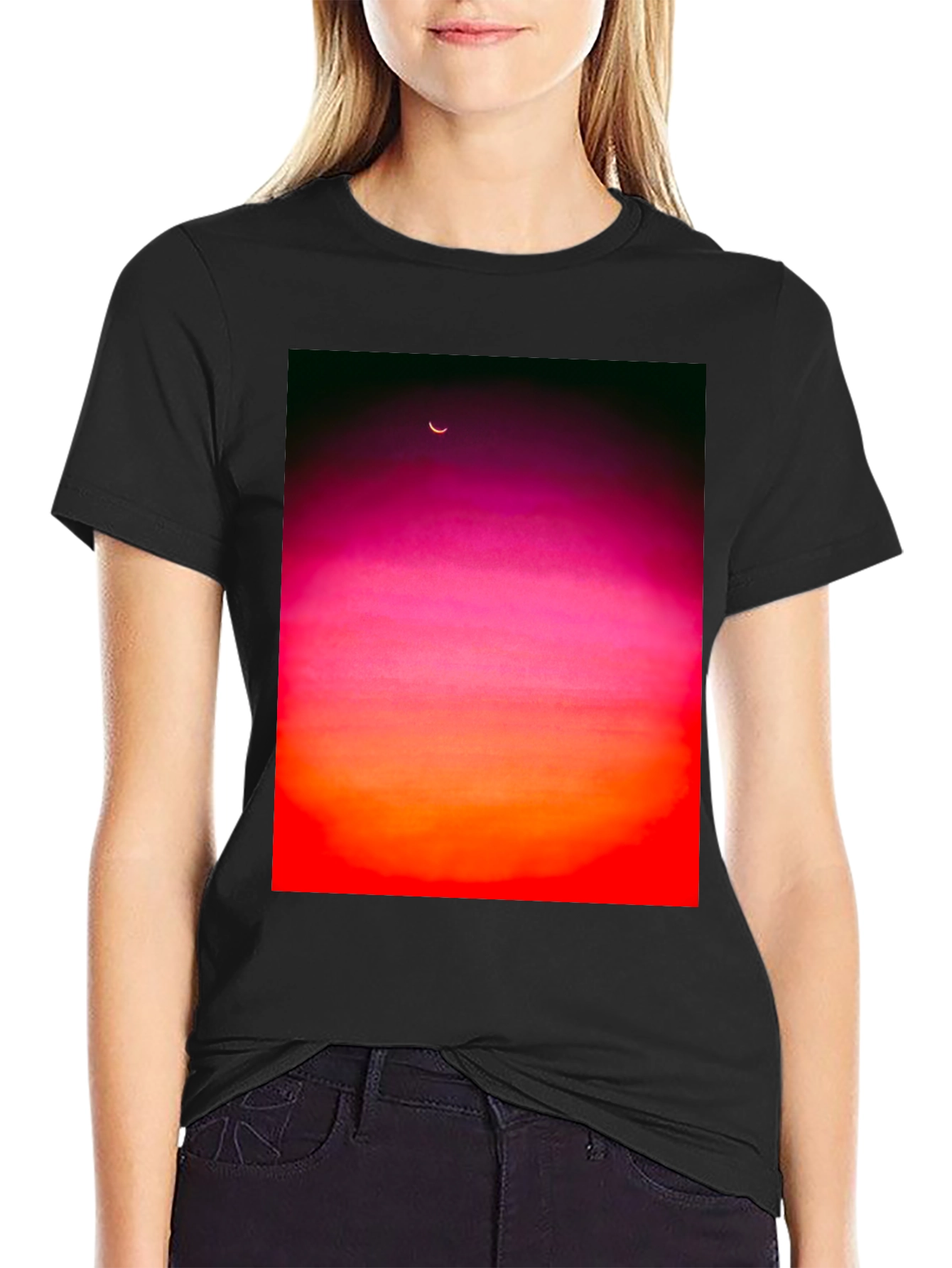 Sunset Moon Graphic Tee - Black Unisex T-Shirt