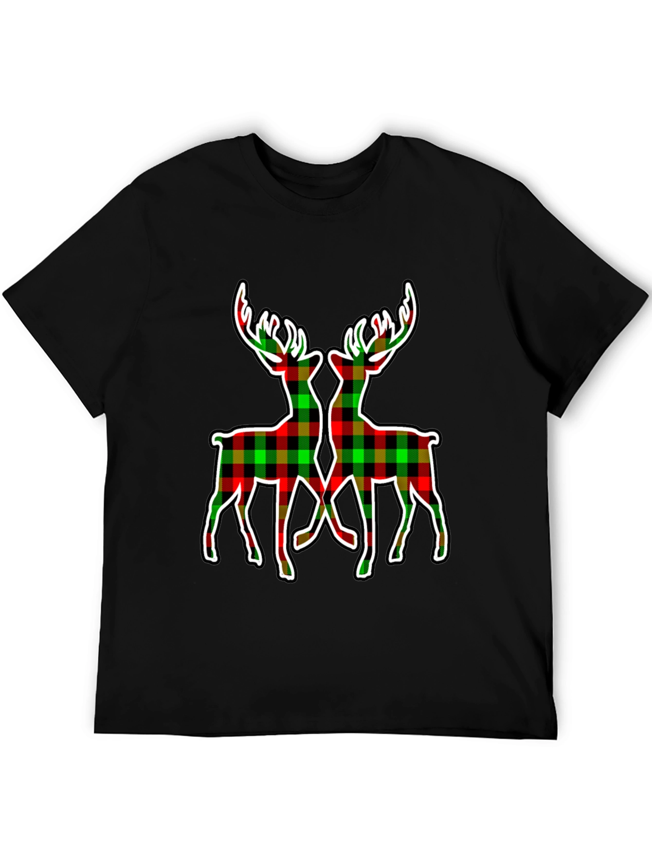 Plaid Deer Graphic Tee - Holiday Style