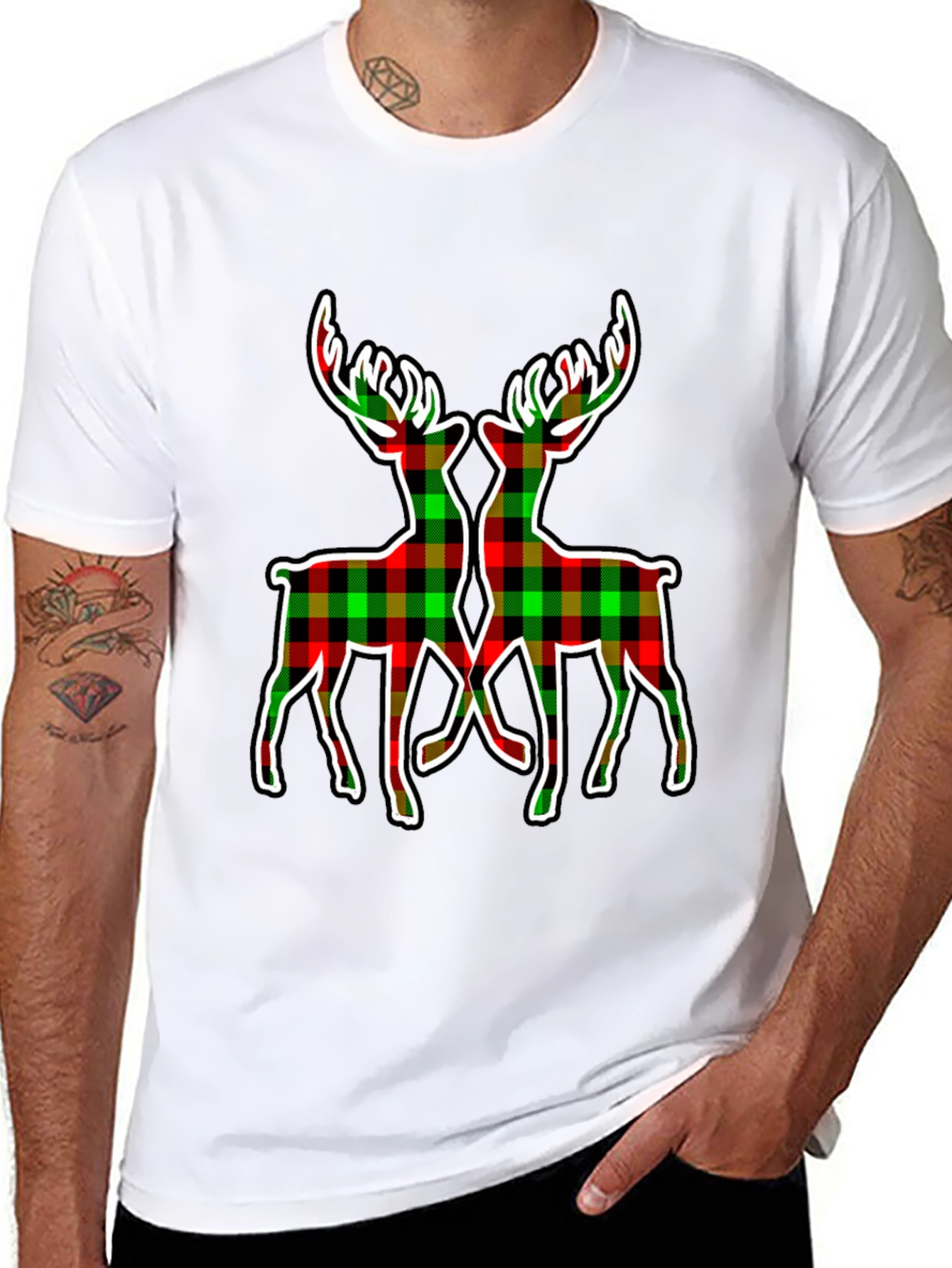 Plaid Deer Graphic Tee - Holiday Style