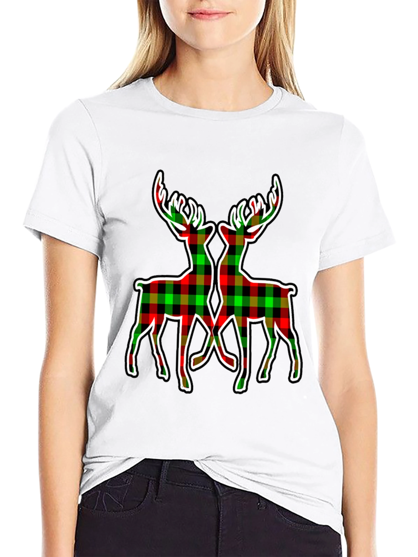 Plaid Deer Graphic Tee - Holiday Style