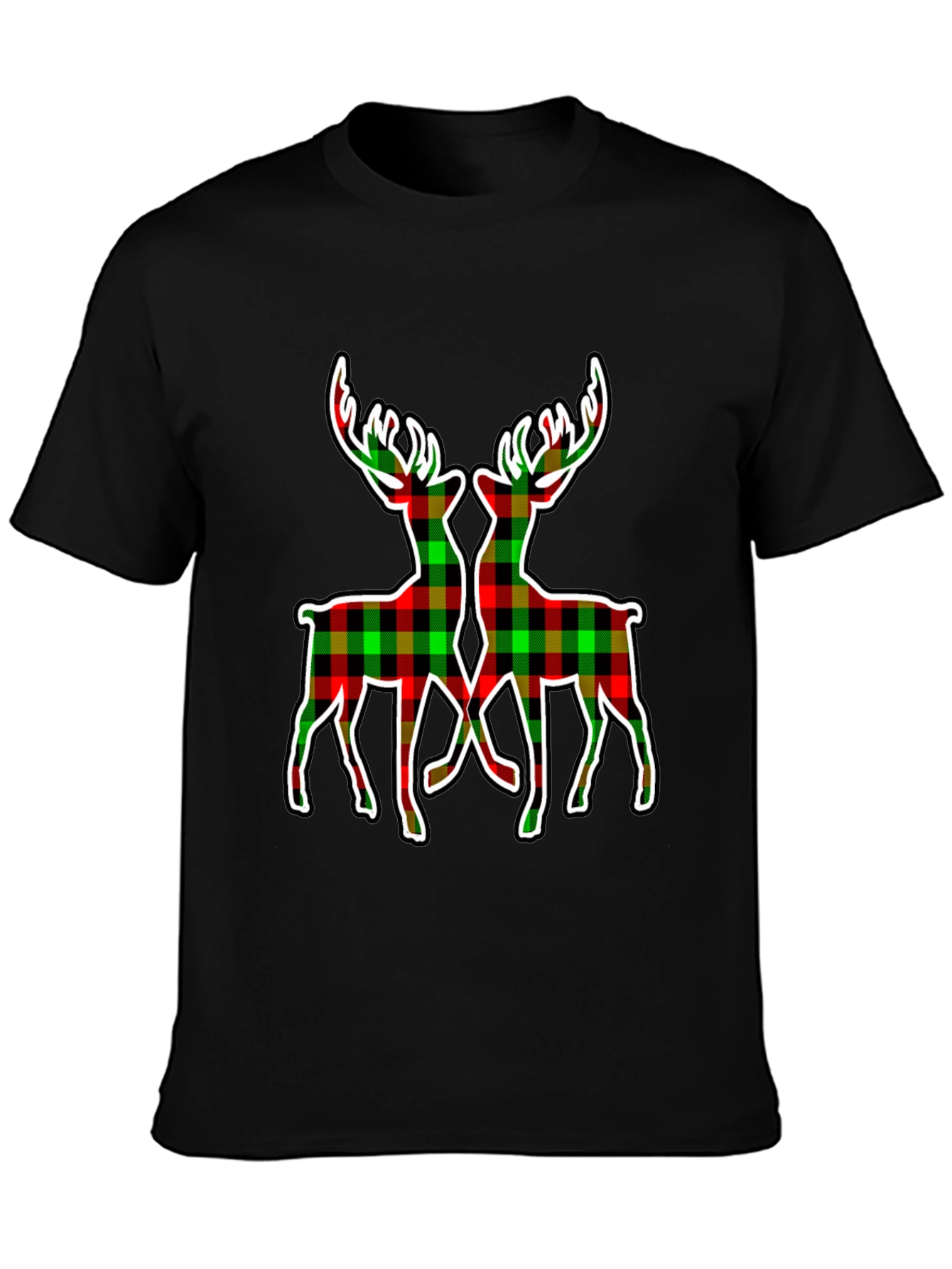 Plaid Deer Graphic Tee - Holiday Style