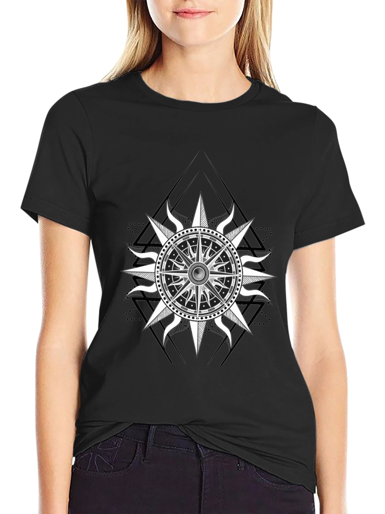 Black T-Shirt with Compass Rose Graphic