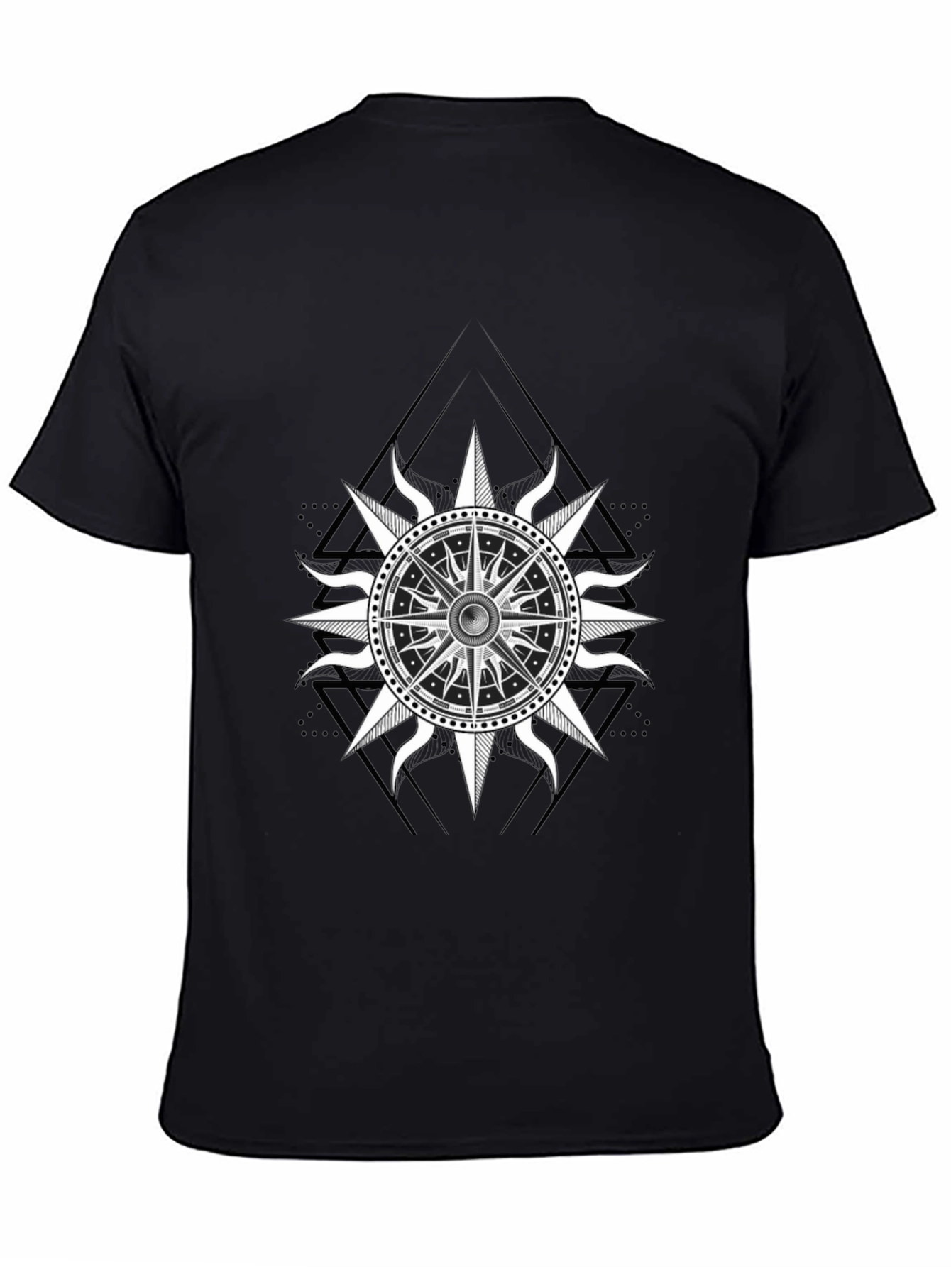 Black T-Shirt with Compass Rose Graphic