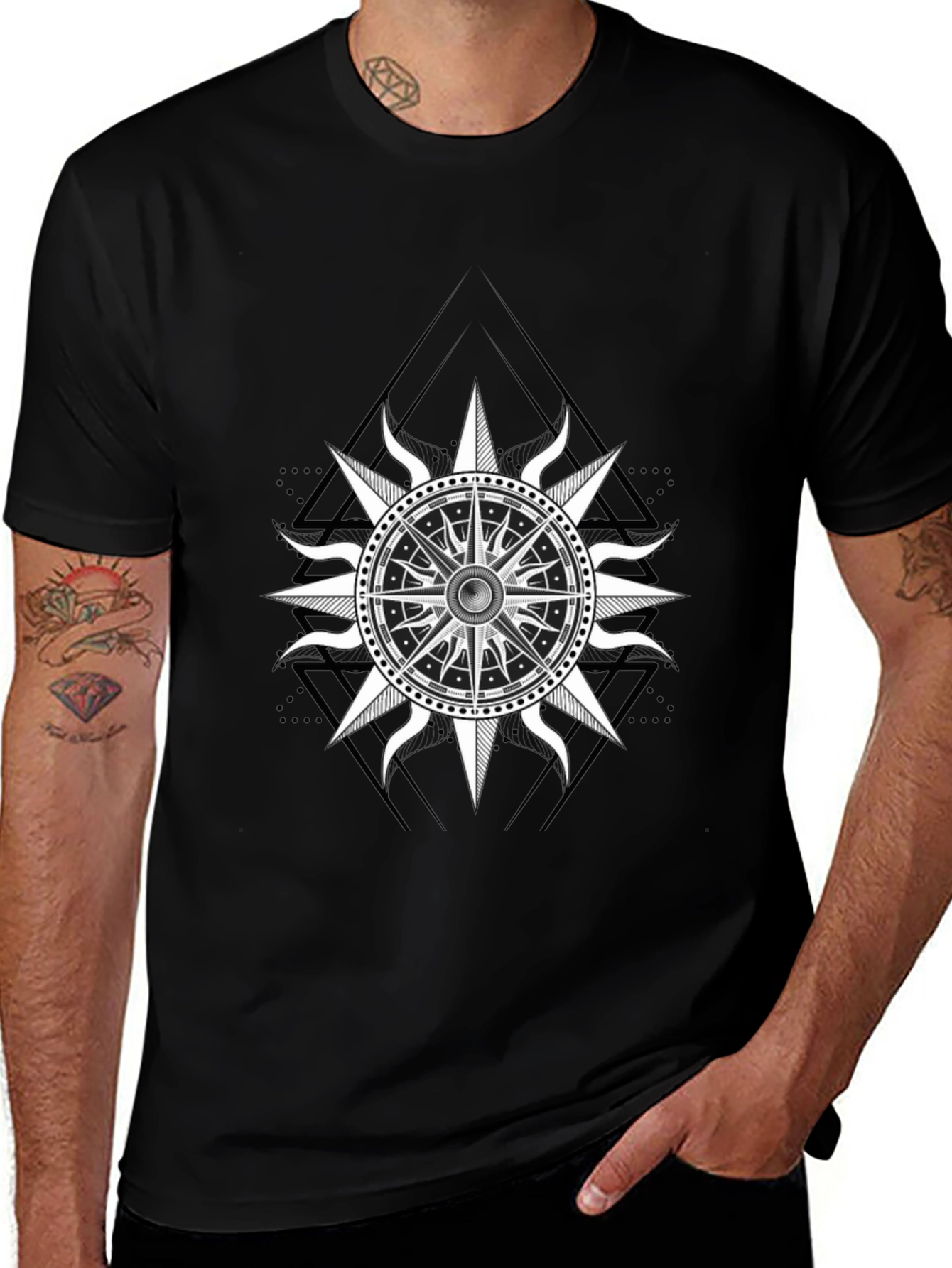 Black T-Shirt with Compass Rose Graphic