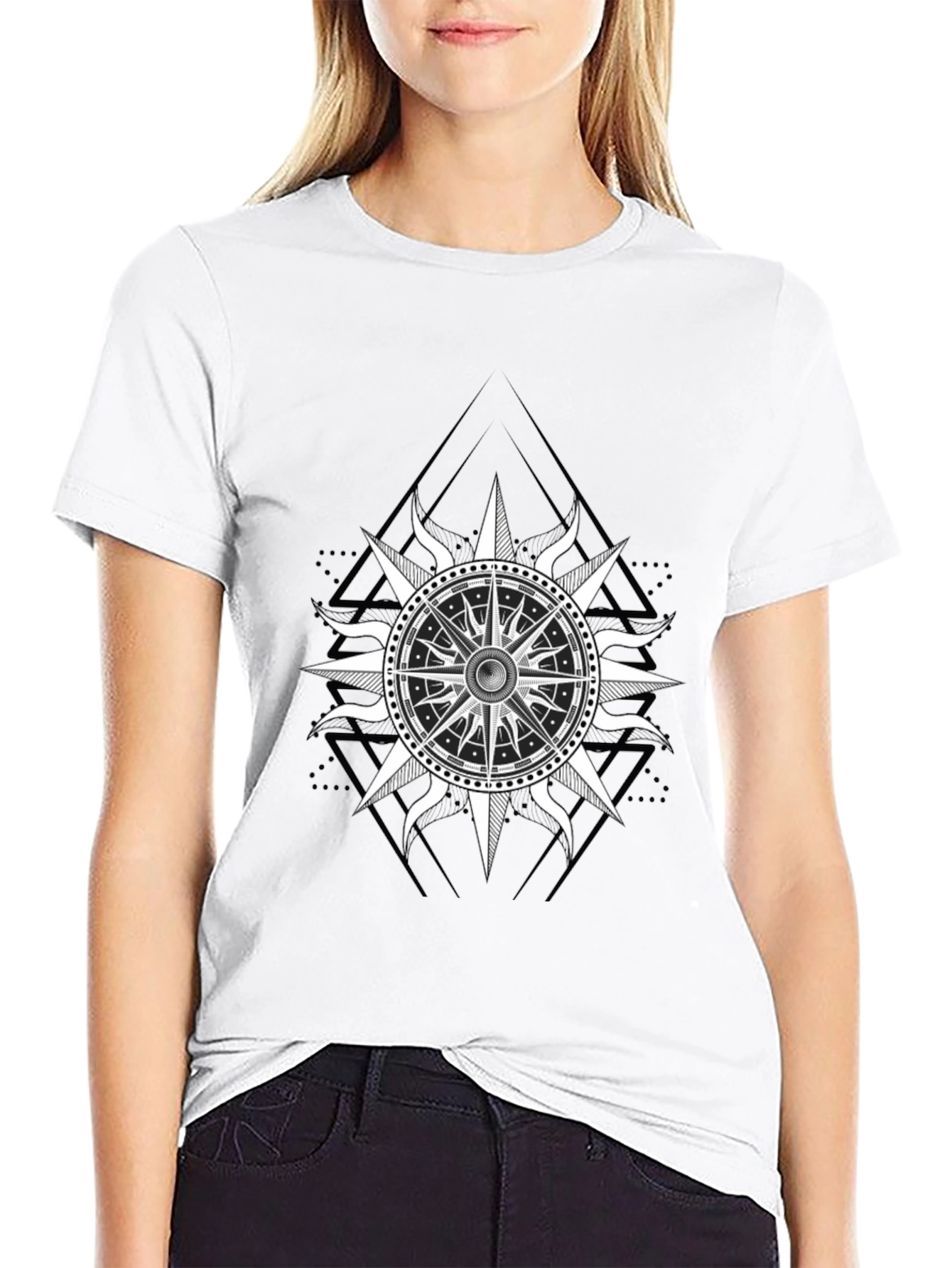 Black T-Shirt with Compass Rose Graphic