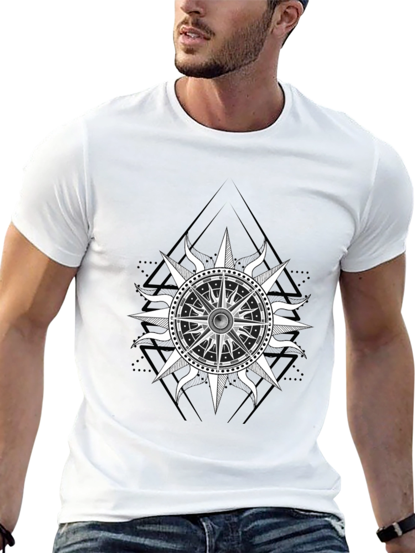Black T-Shirt with Compass Rose Graphic