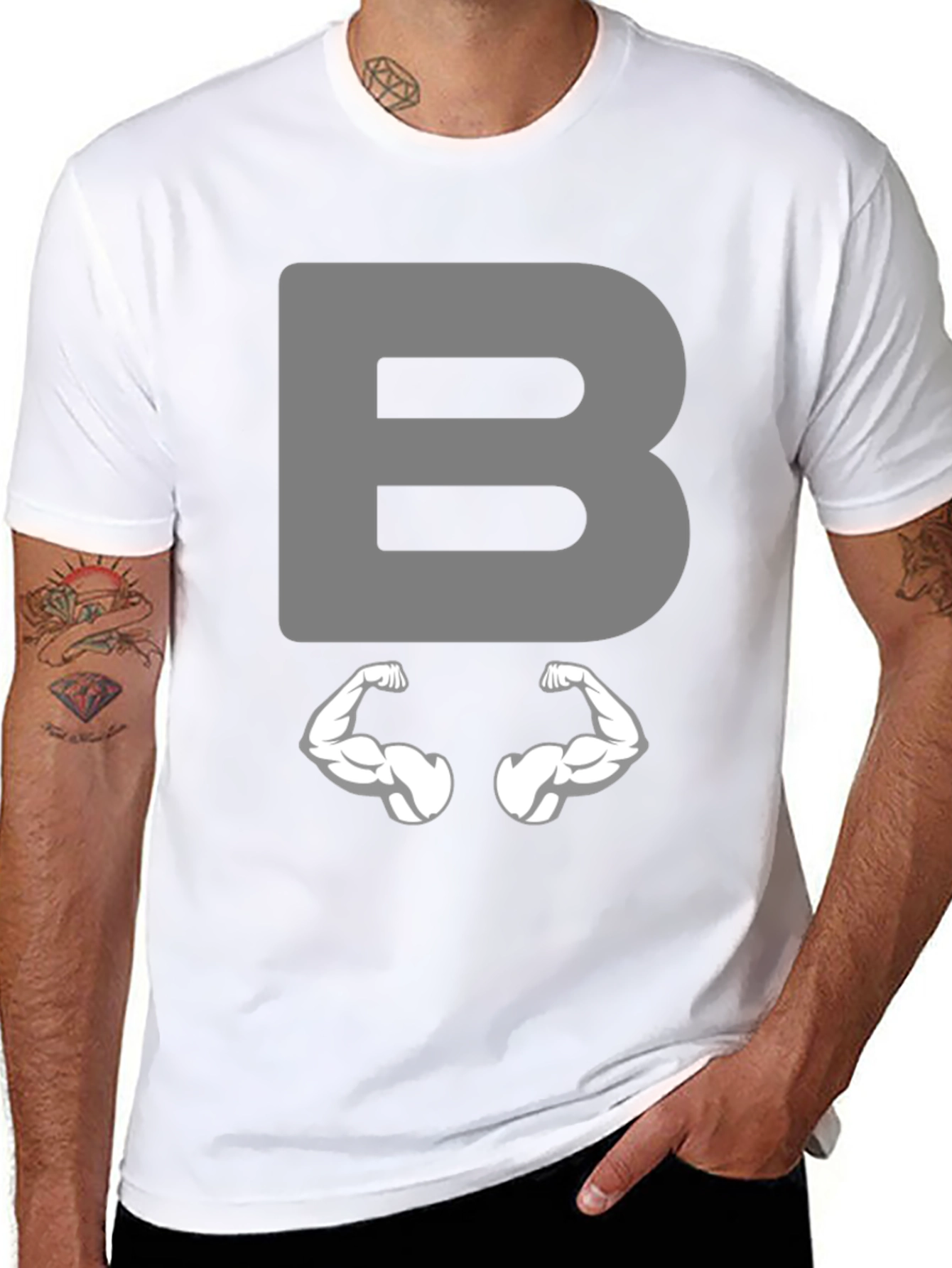 Funny Muscled B Letter T-Shirt