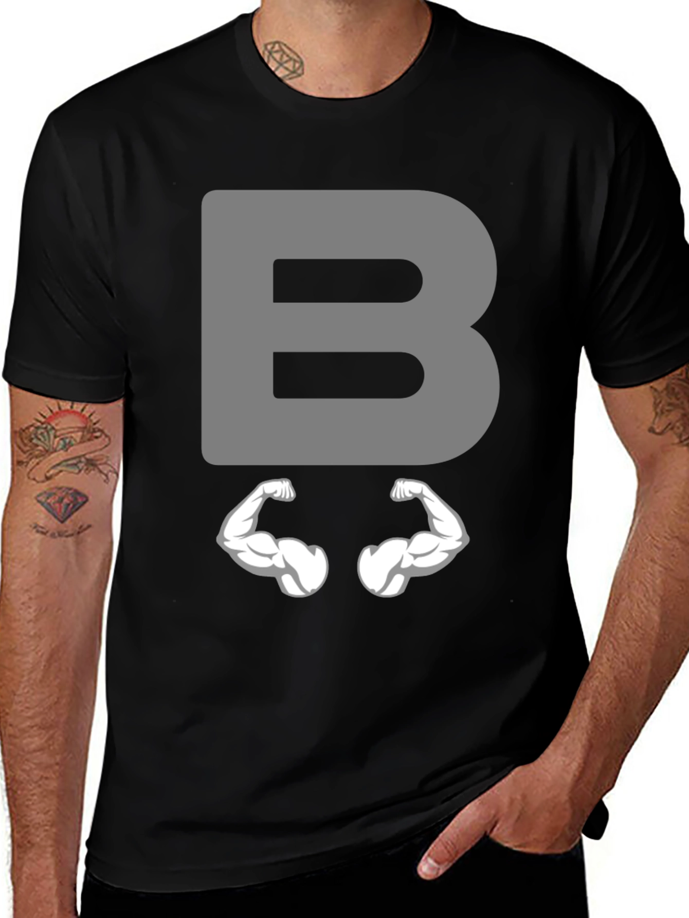 Funny Muscled B Letter T-Shirt