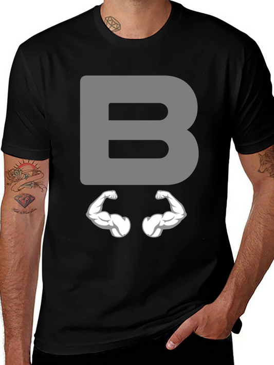 Funny Muscled B Letter T-Shirt