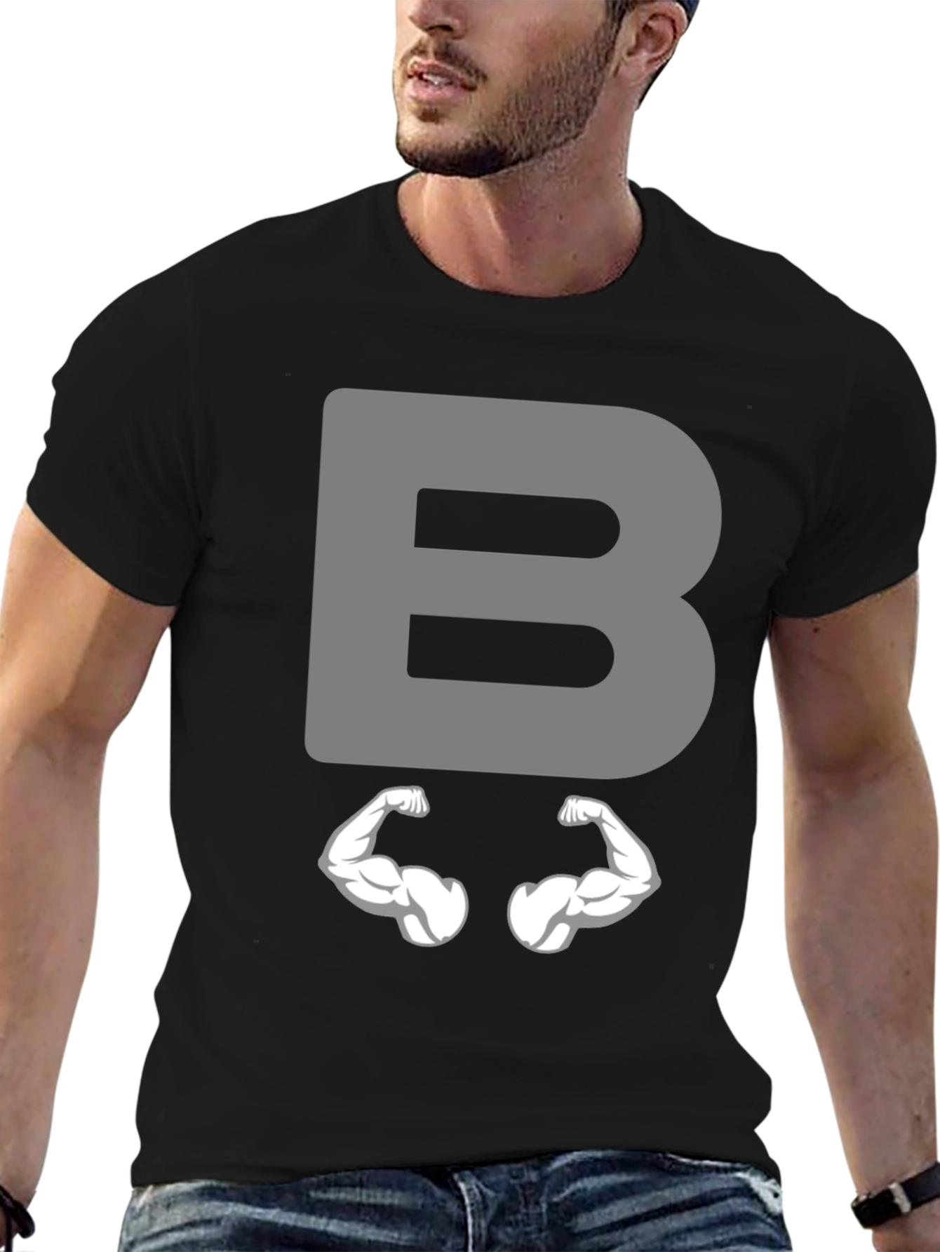 Funny Muscled B Letter T-Shirt