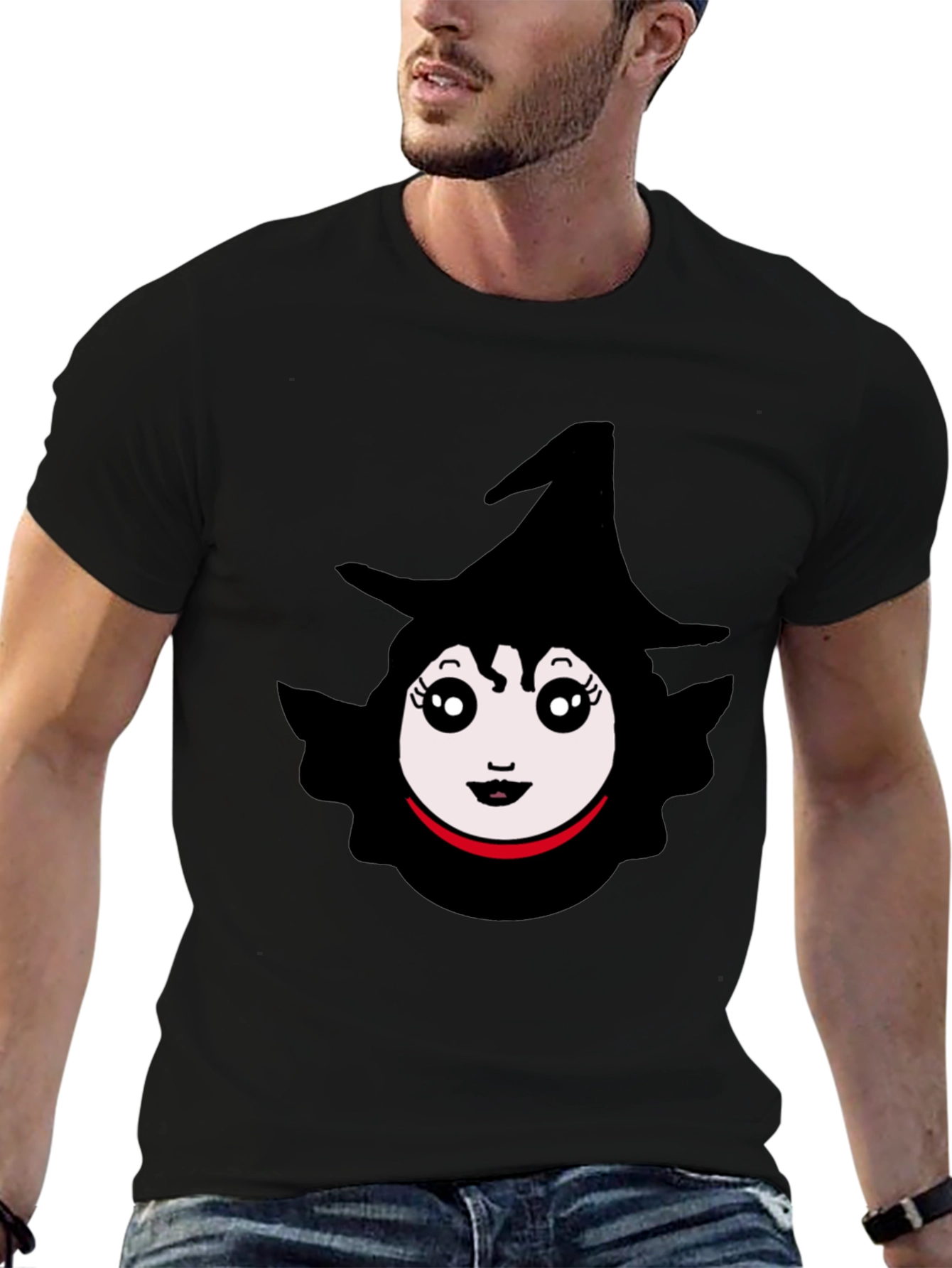 Whimsical Witch Graphic Tee - Black
