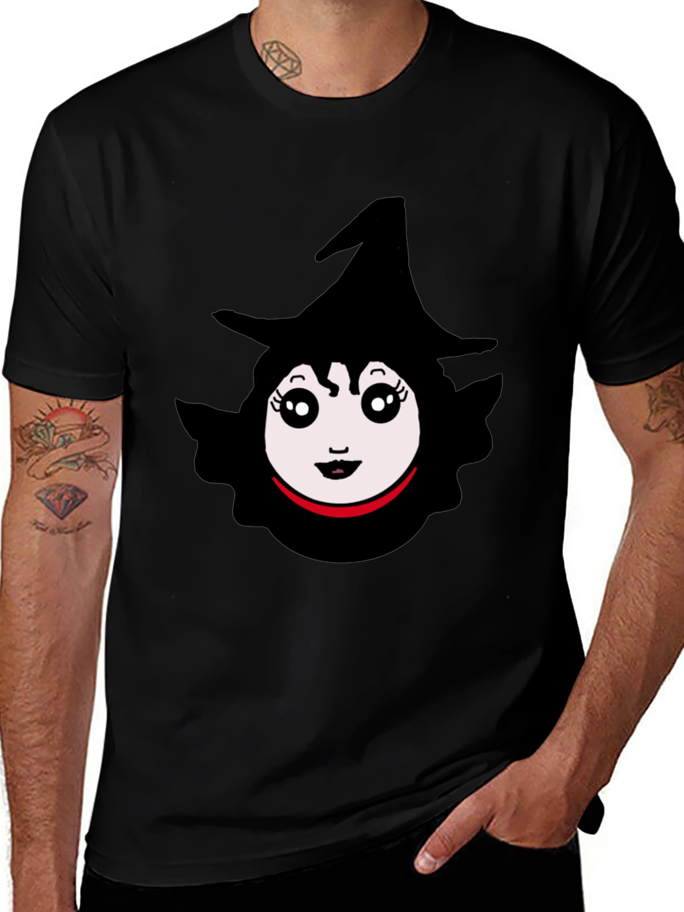 Whimsical Witch Graphic Tee - Black