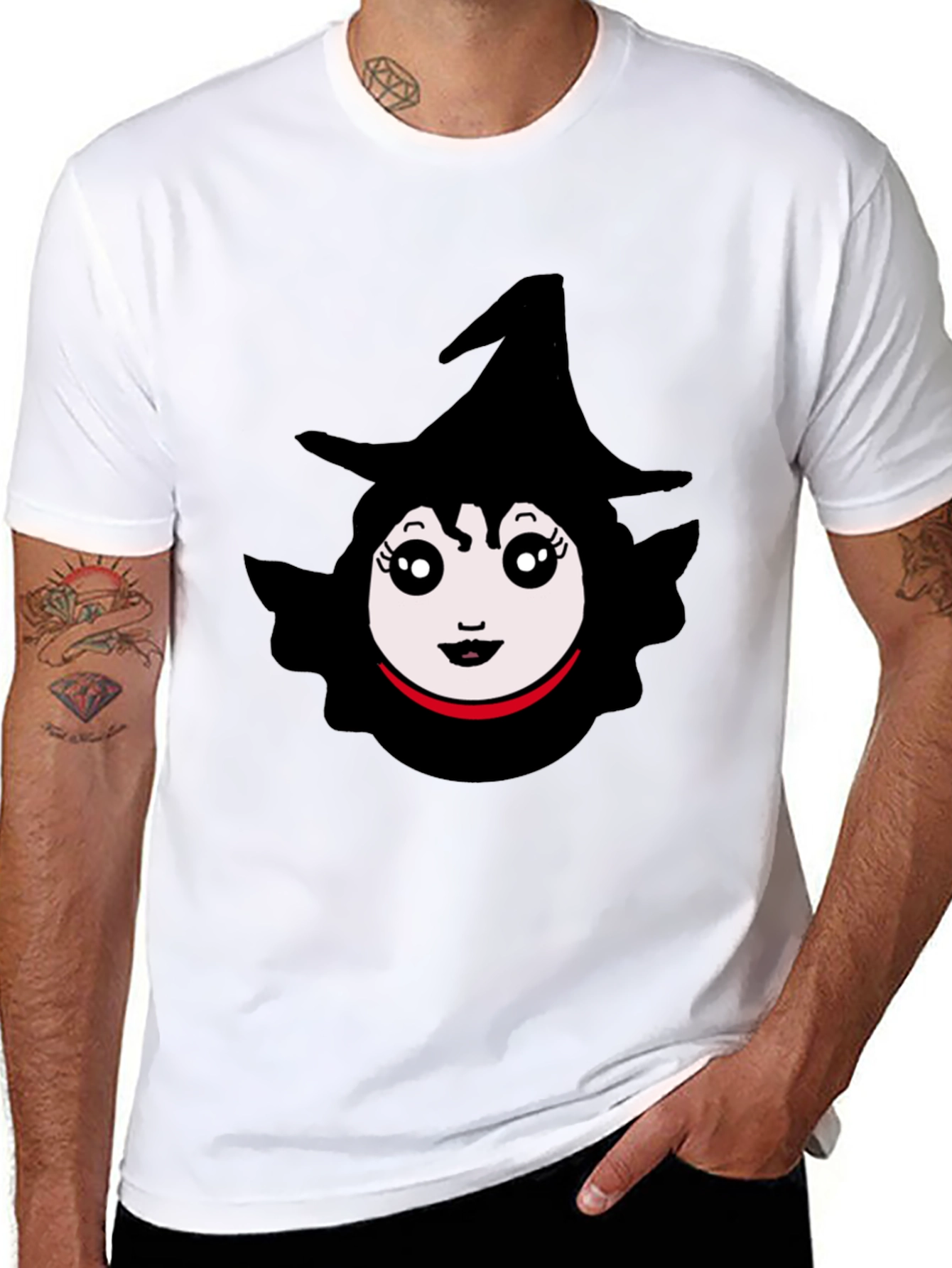 Whimsical Witch Graphic Tee - Black