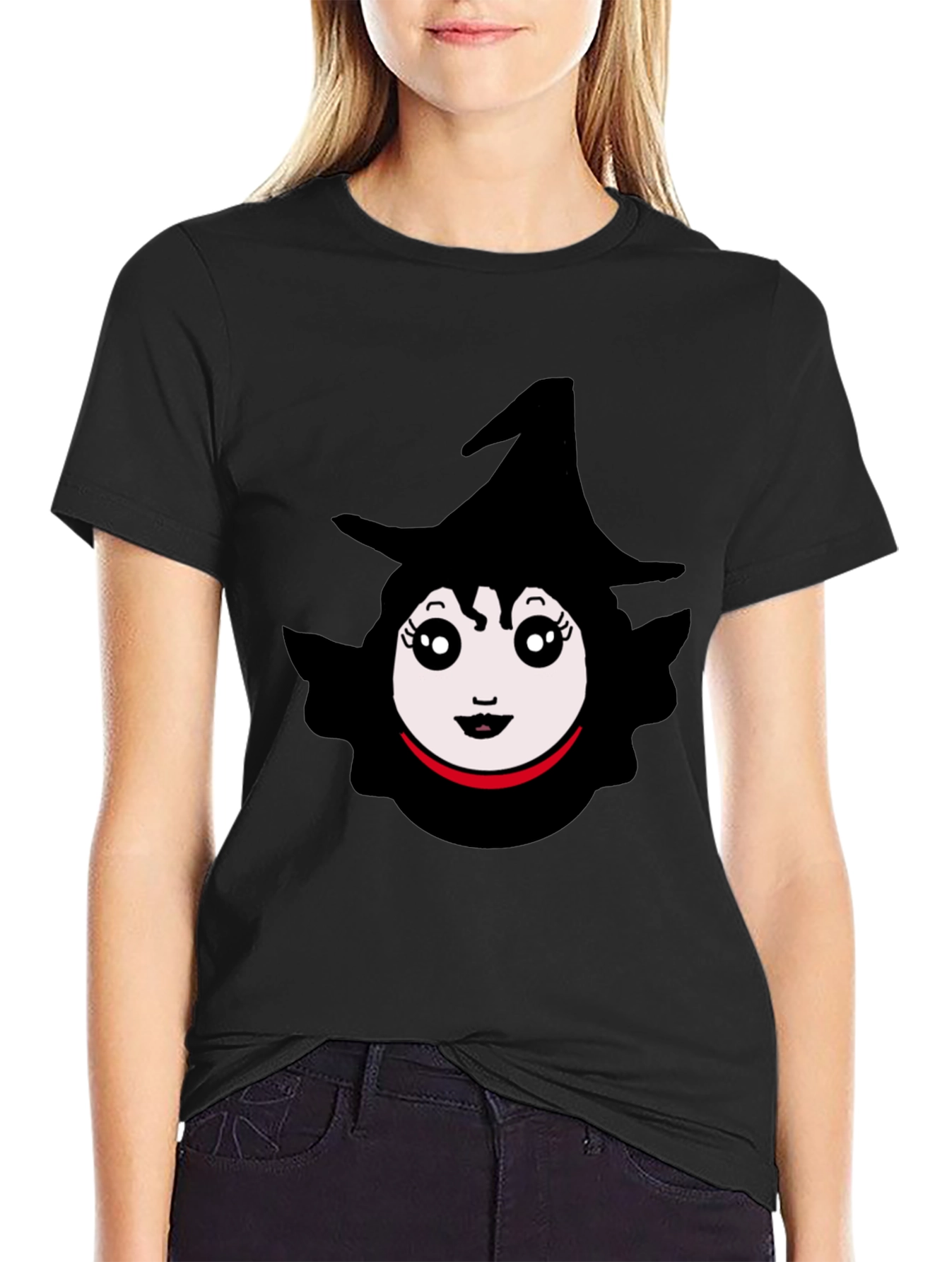 Whimsical Witch Graphic Tee - Black