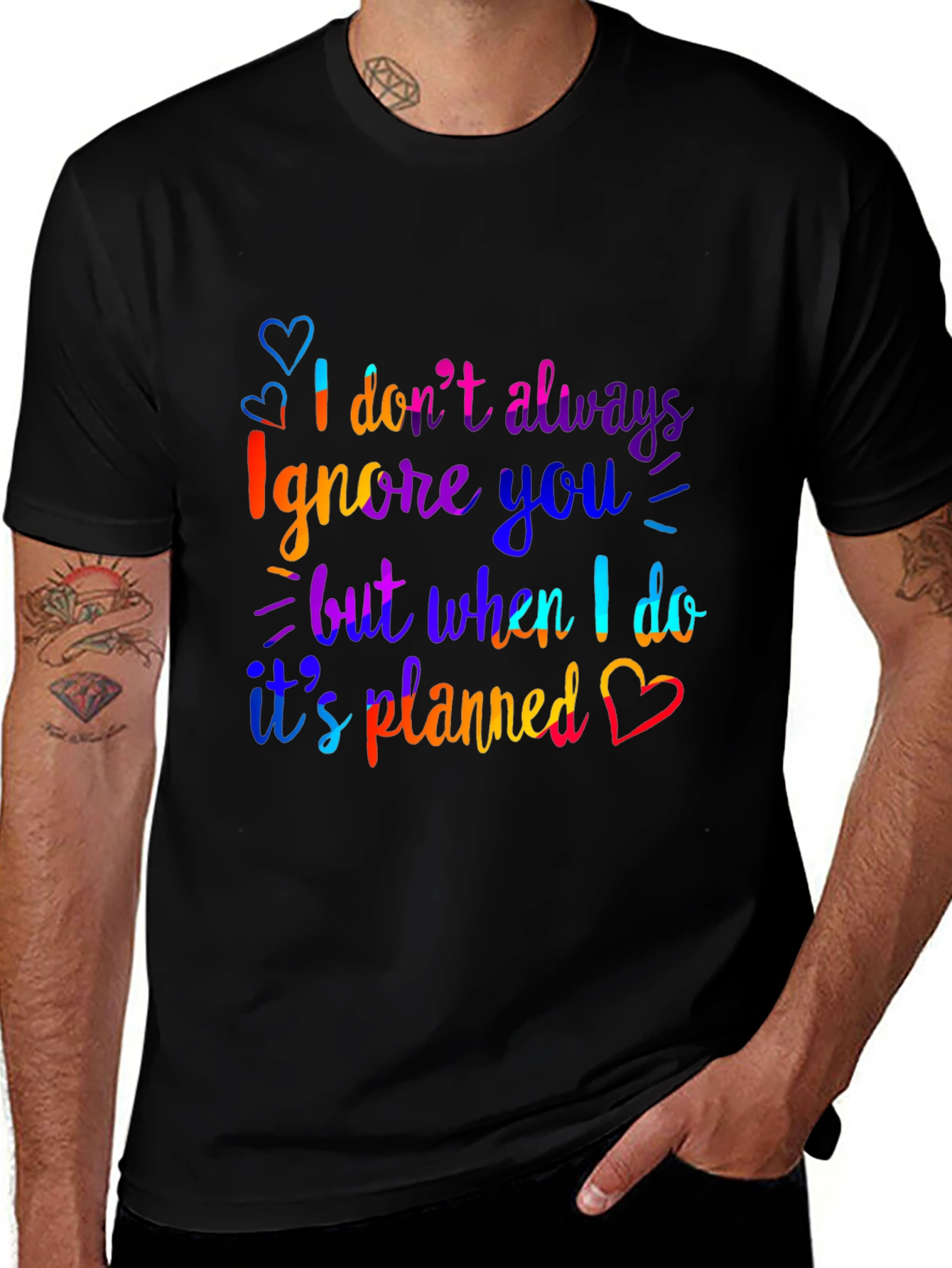 Funny Ignore You Graphic Print Black T-Shirt