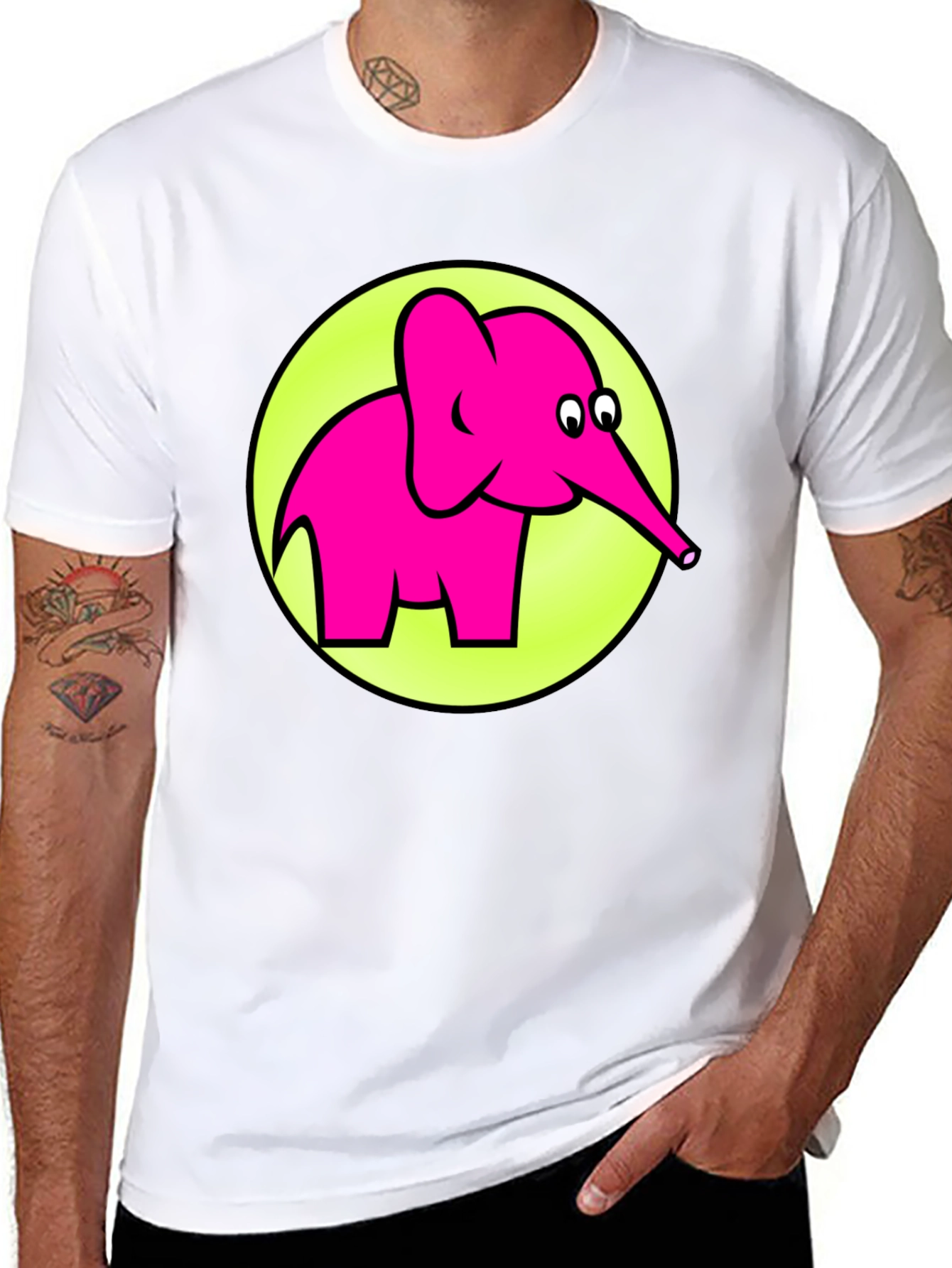 Pink Elephant Graphic T-Shirt - Mens Casual Tee