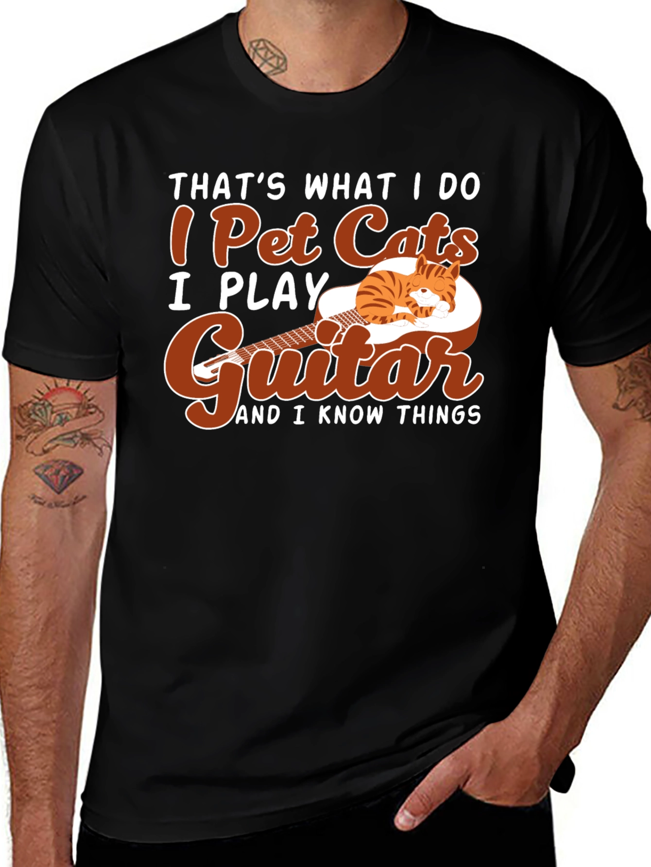 I Pet Cats Guitar T-Shirt