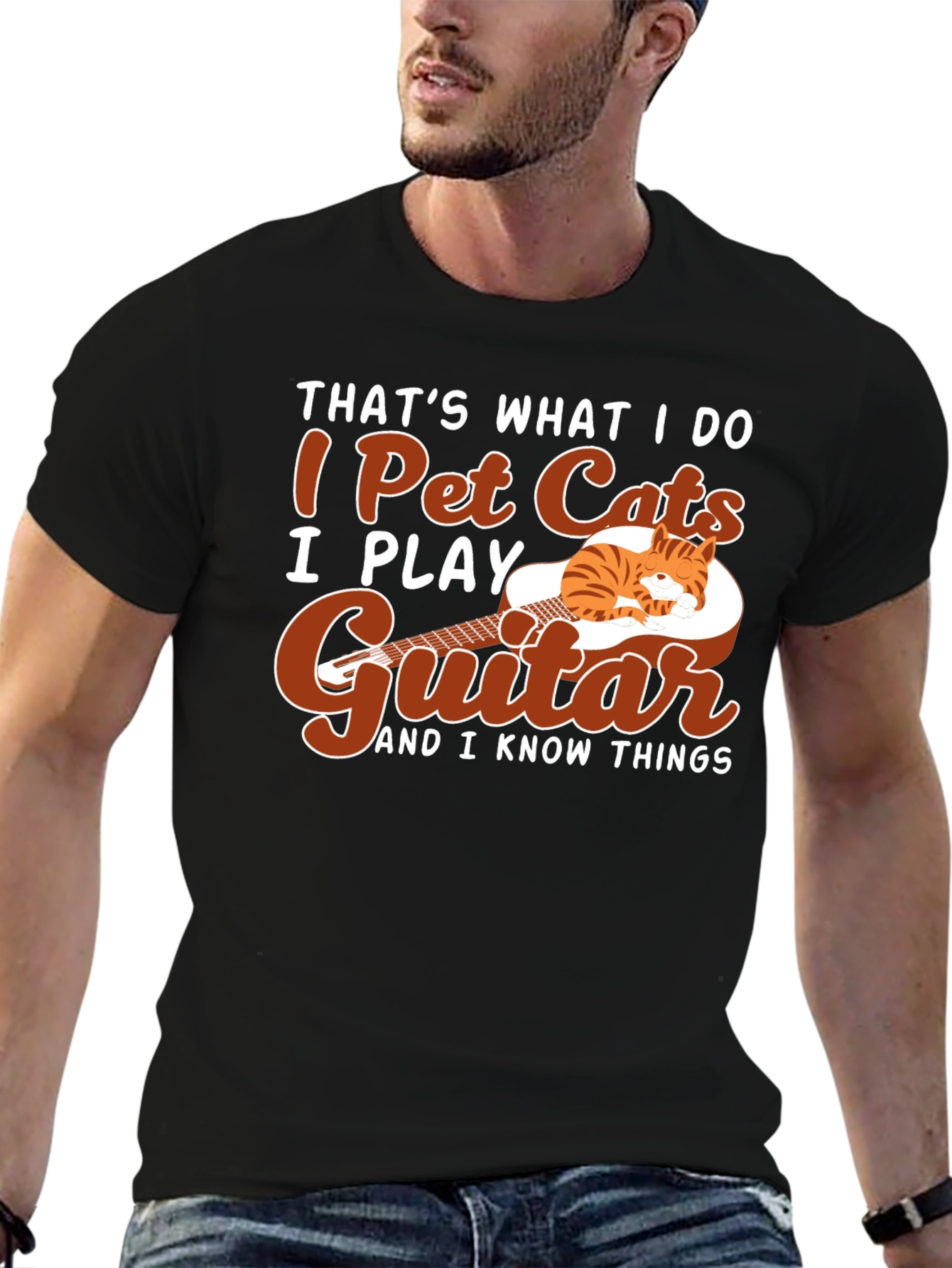 I Pet Cats Guitar T-Shirt