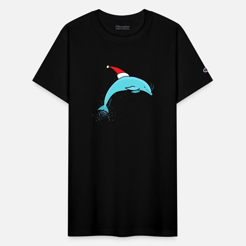 Cute Jumping Christmas Dolphin in a Santa Hat
