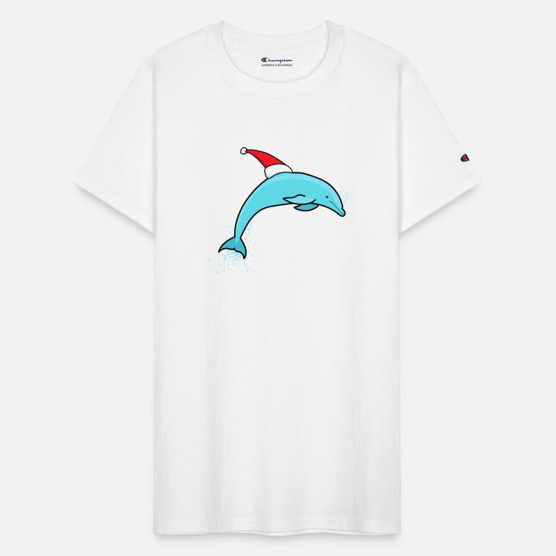 Cute Jumping Christmas Dolphin in a Santa Hat