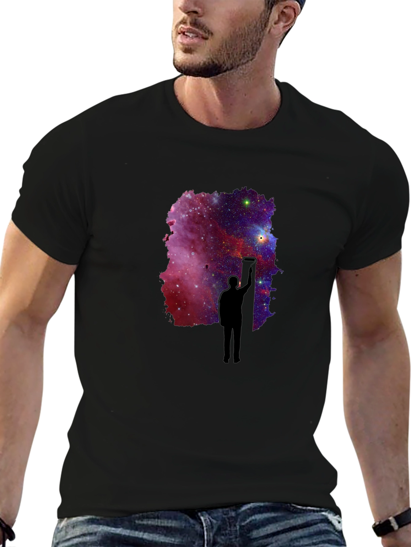 Galaxy Painter Graphic Tee - Black Cotton T-Shirt