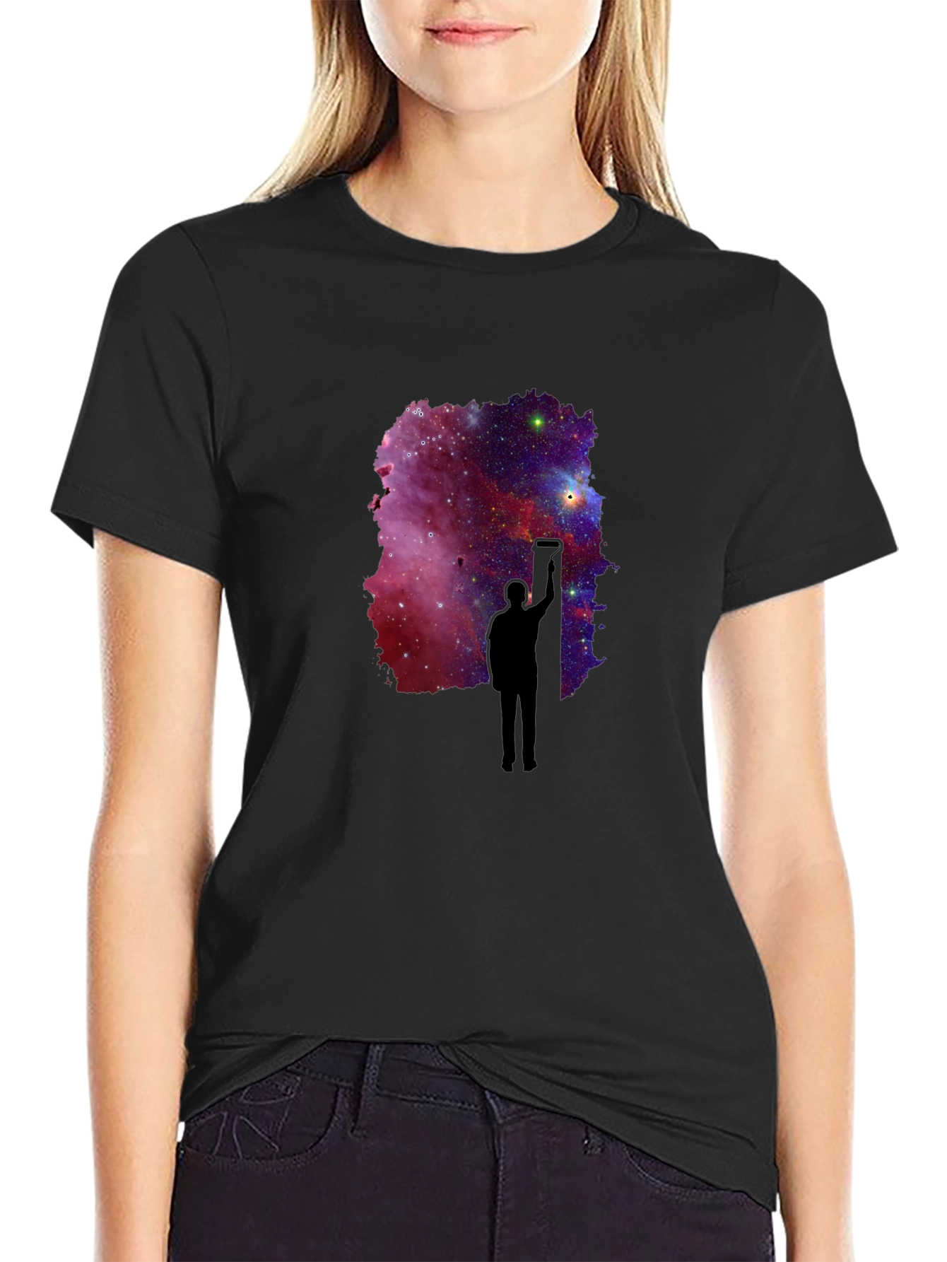 Galaxy Painter Graphic Tee - Black Cotton T-Shirt