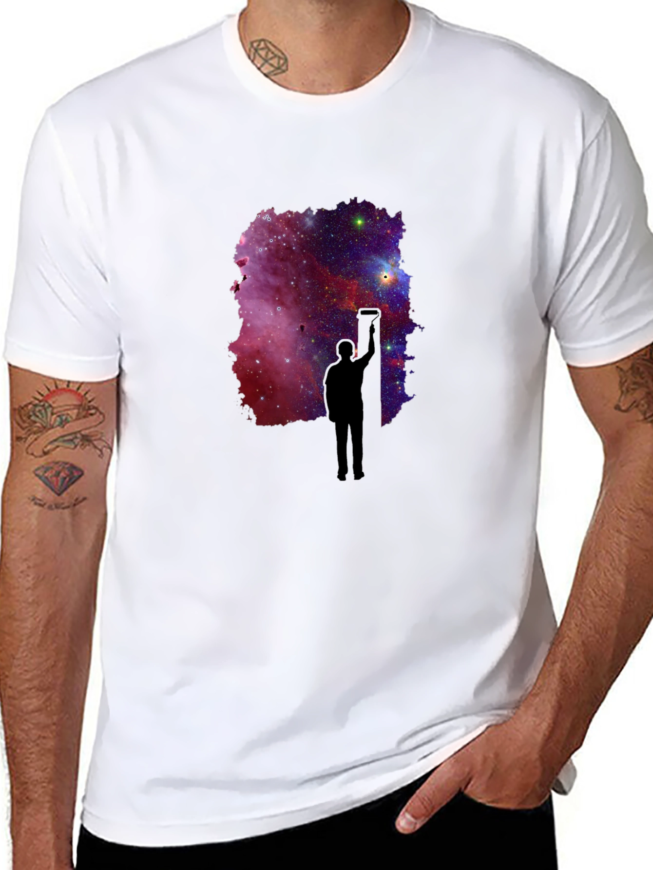 Galaxy Painter Graphic Tee - Black Cotton T-Shirt