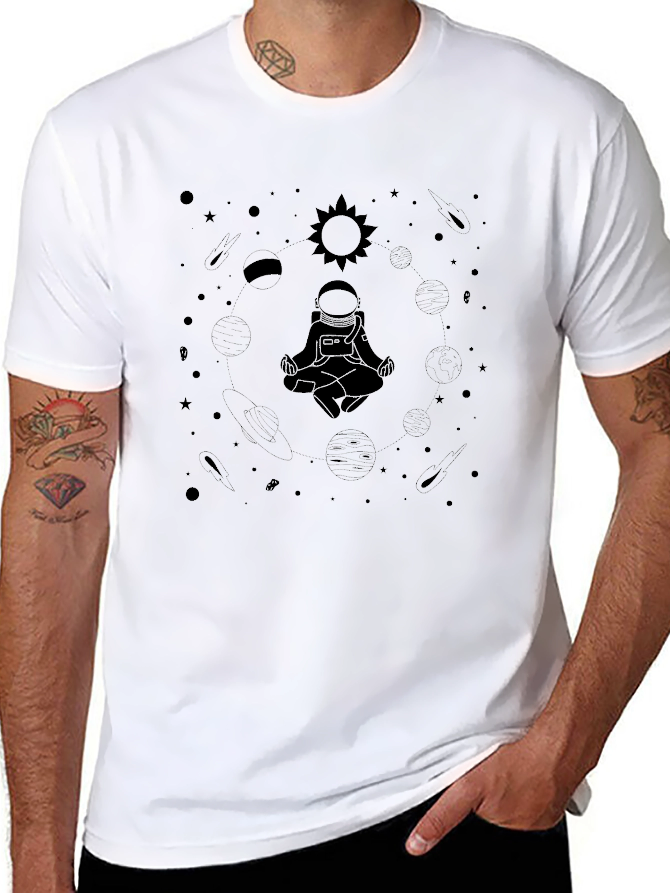 Astronaut in Space T-Shirt - Meditating in Universe