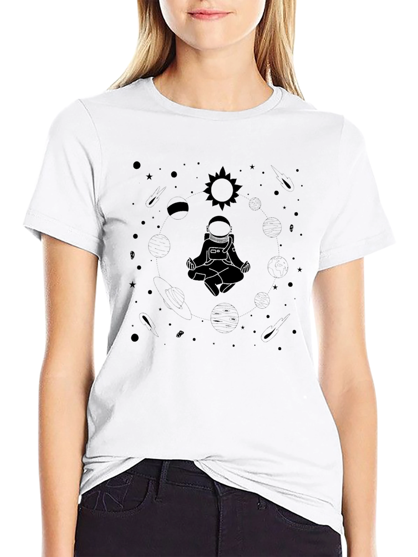 Astronaut in Space T-Shirt - Meditating in Universe