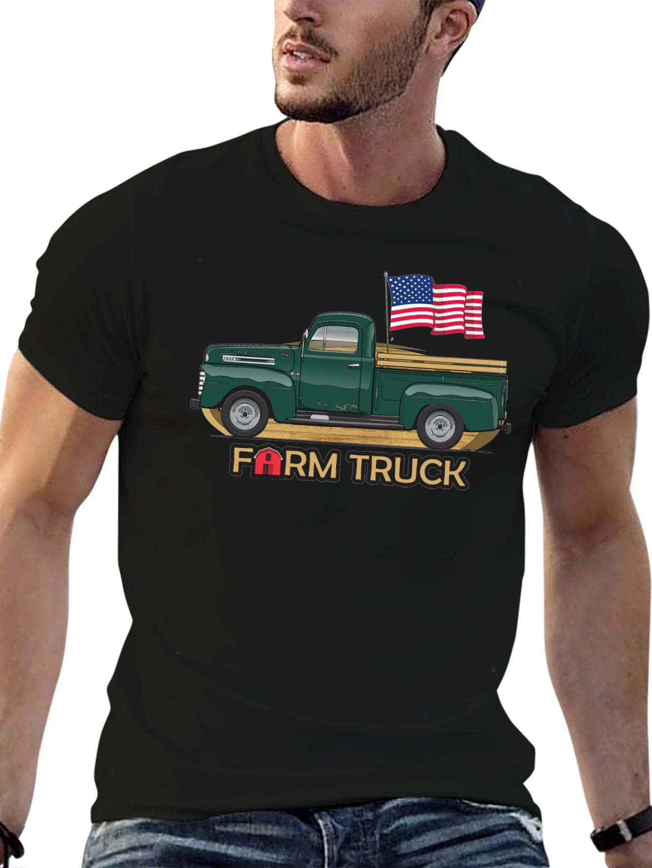 Farm Truck USA Flag Graphic Tee - Black