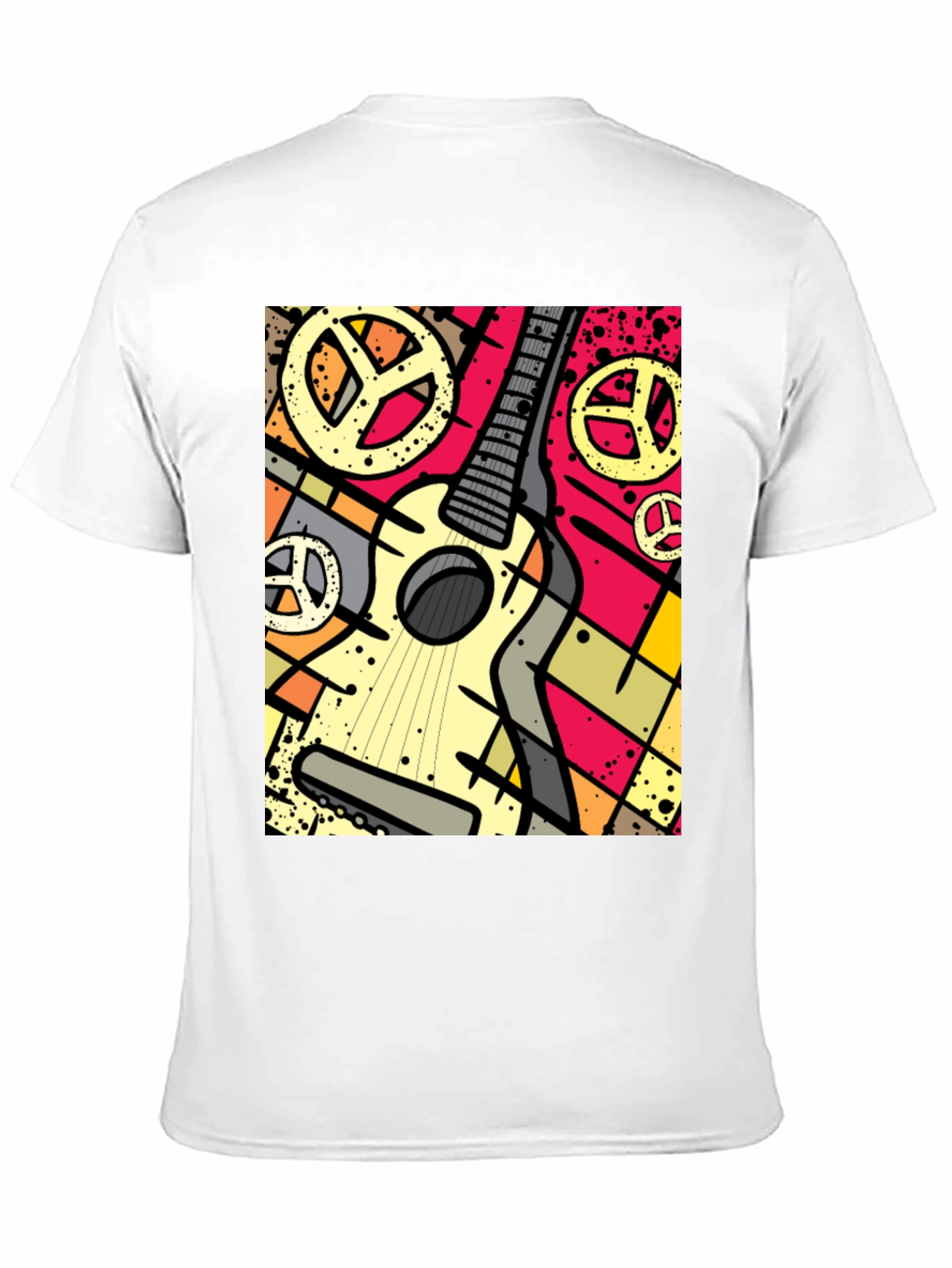 Guitar Peace Sign Graphic Tee - Black Cotton