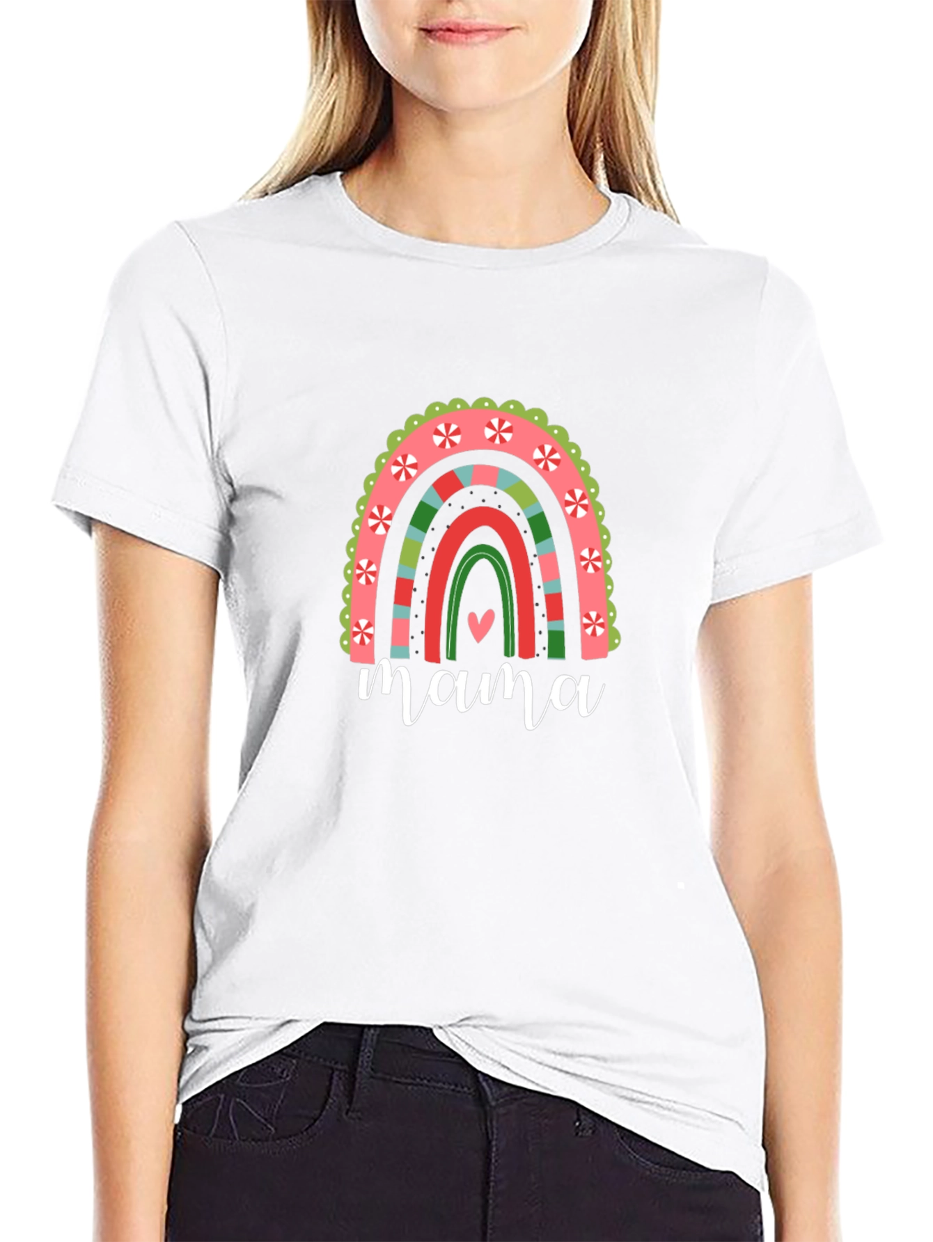 Mama Christmas Rainbow Graphic Tee