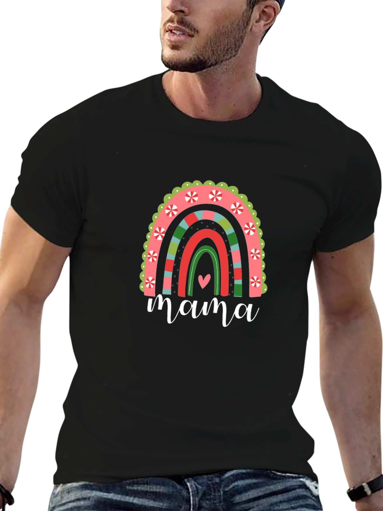 Mama Christmas Rainbow Graphic Tee