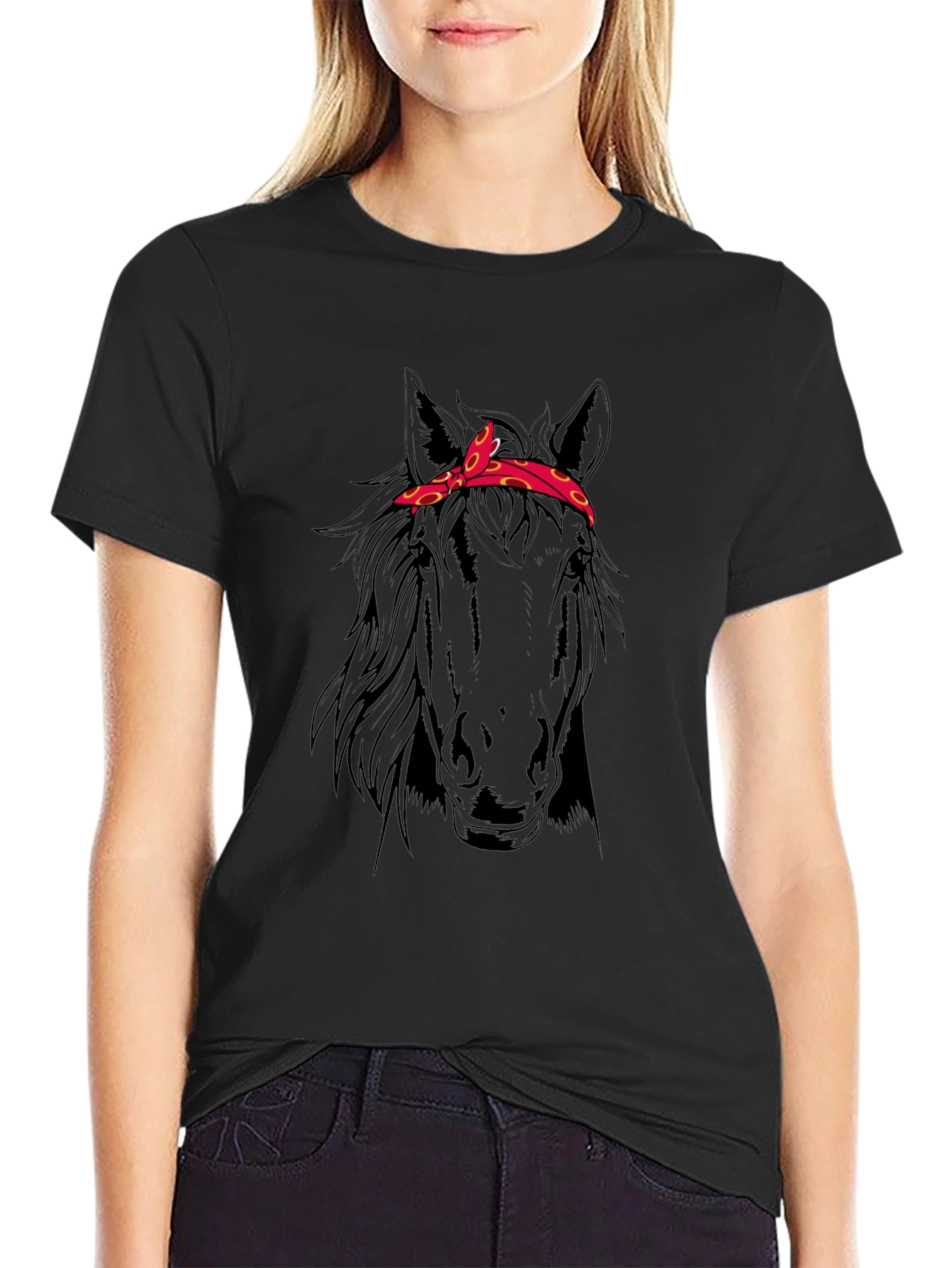 Horse Head Bandana T-Shirt - Black