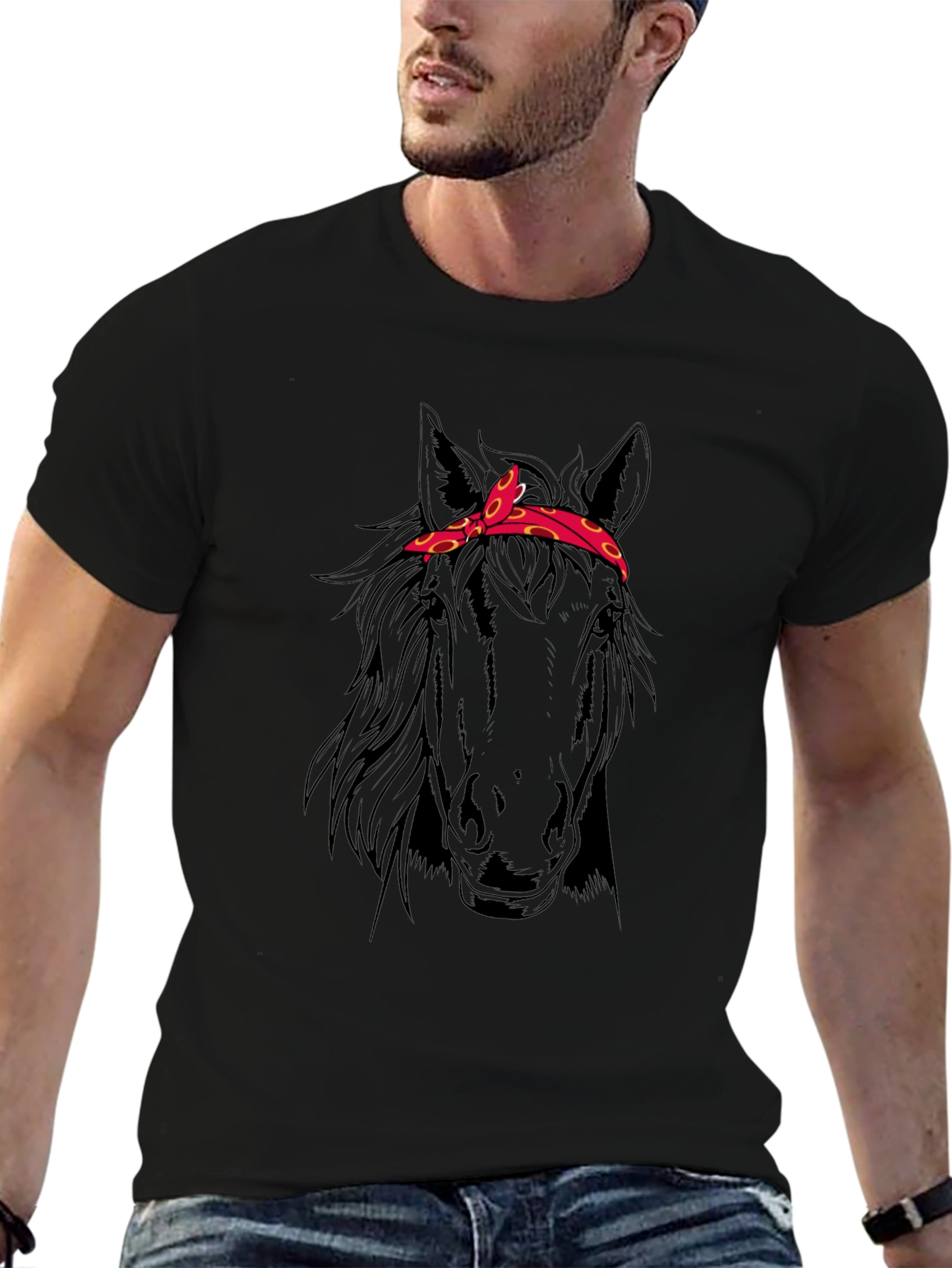 Horse Head Bandana T-Shirt - Black