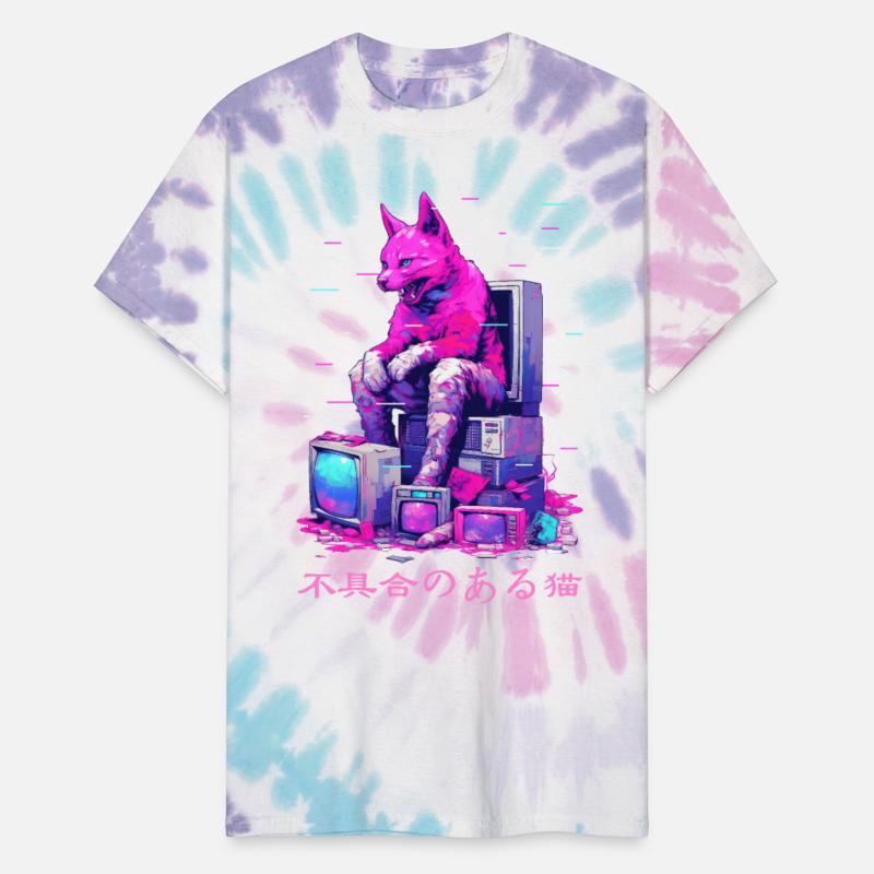 Cyber Vaporwave Glitch Demonic Cat Japanese Street