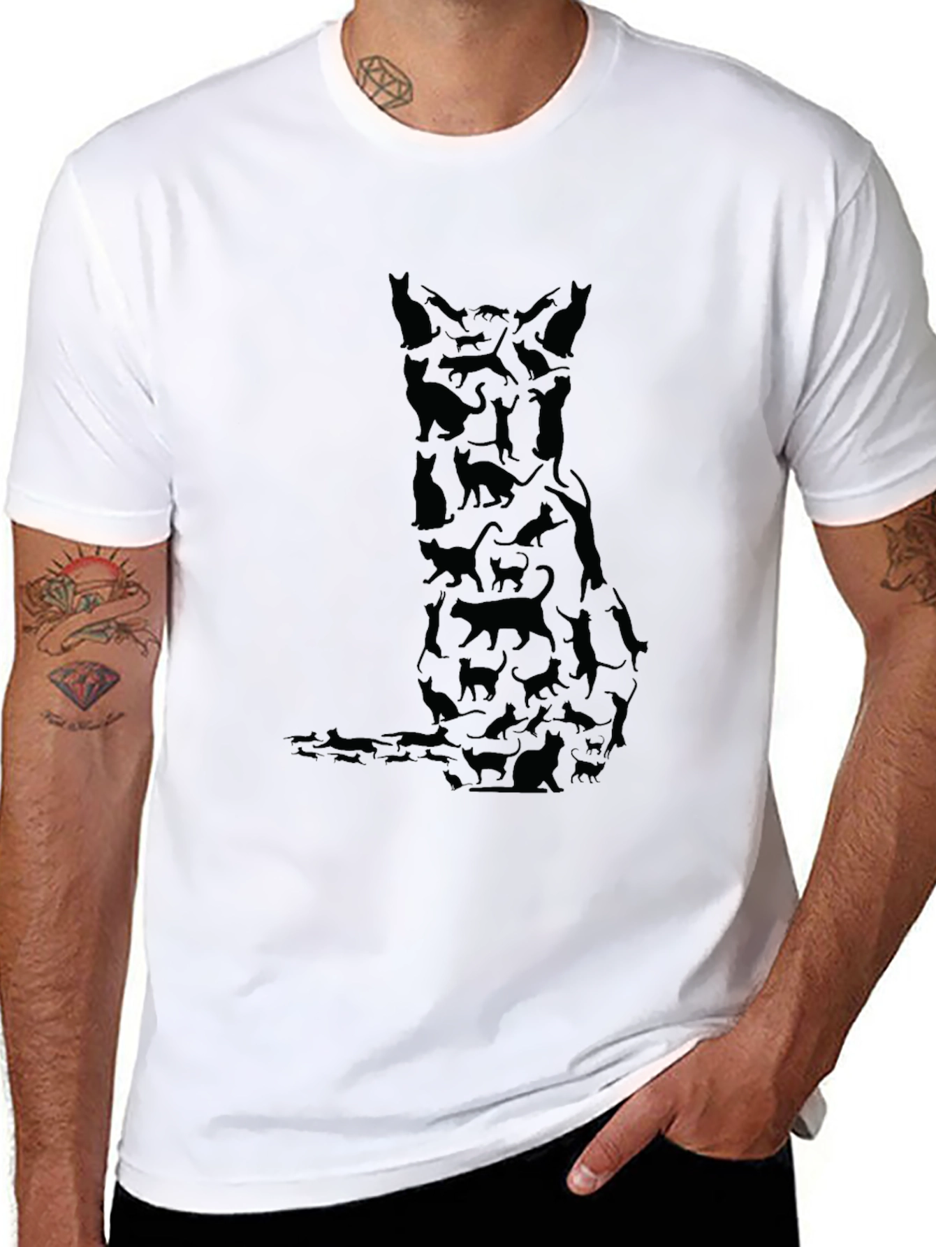 Mens Black Cat Silhouette T-Shirt