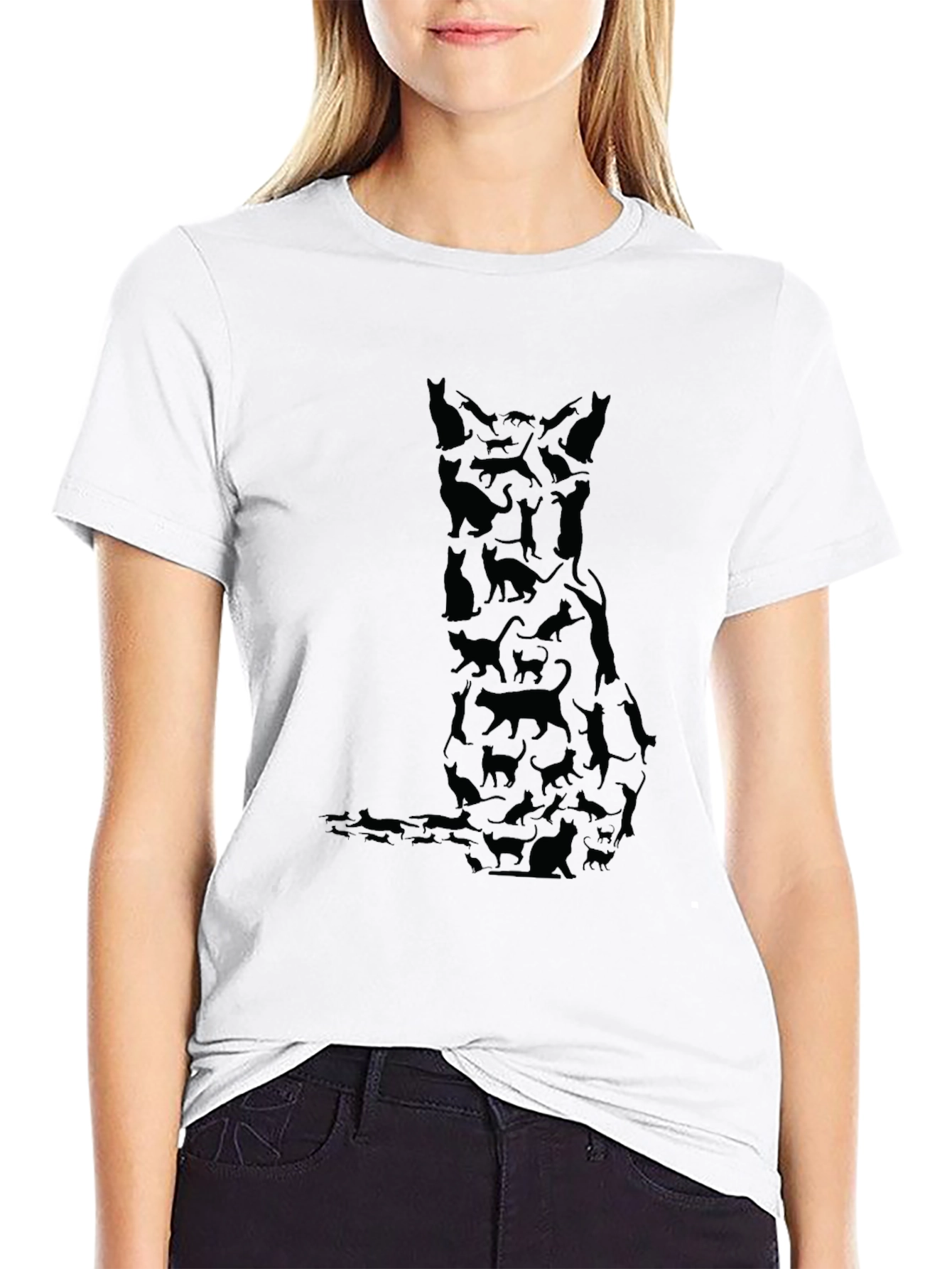 Mens Black Cat Silhouette T-Shirt