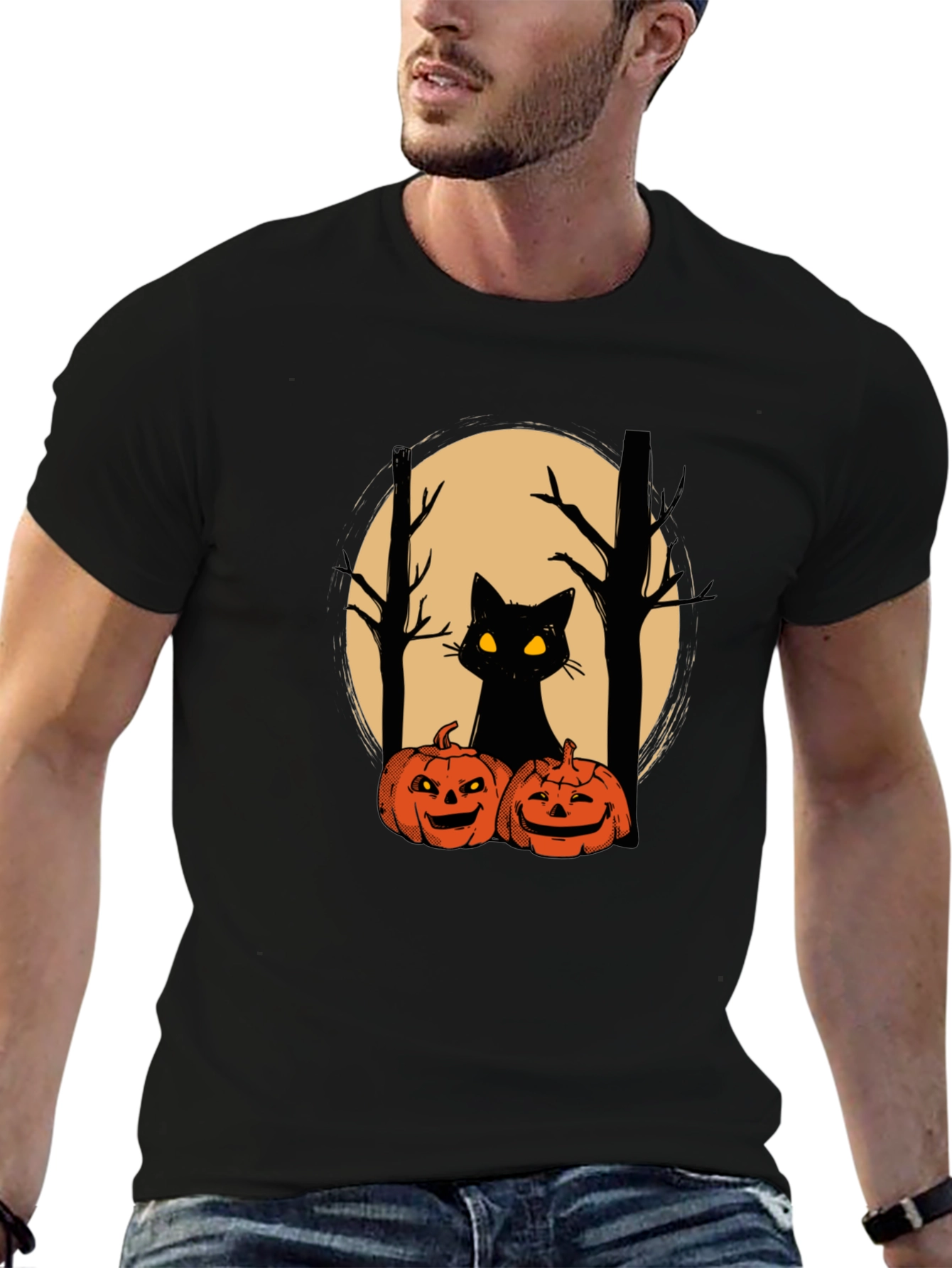 Halloween Black Cat Pumpkin T-Shirt