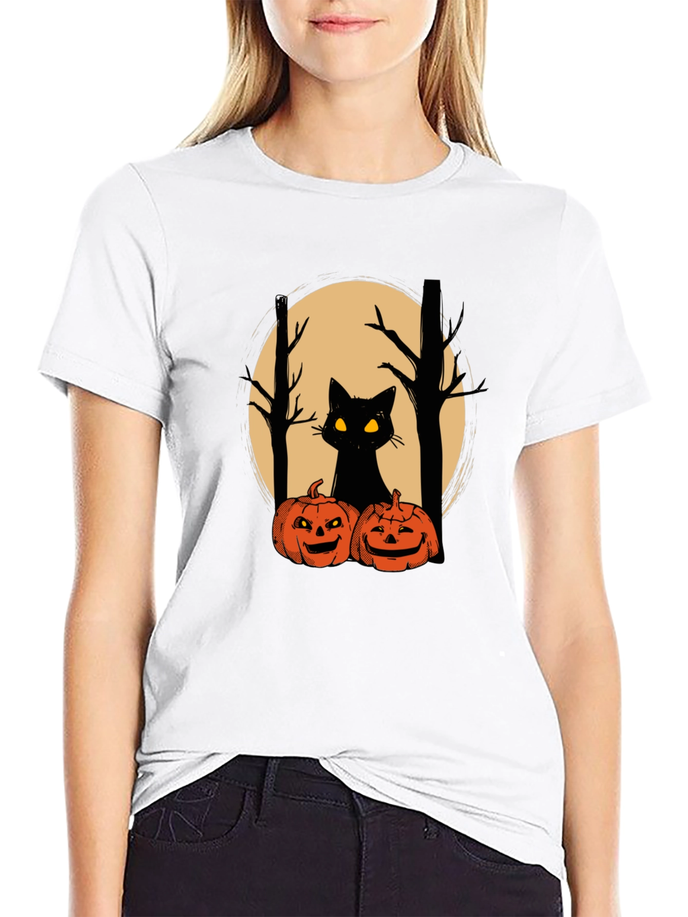 Halloween Black Cat Pumpkin T-Shirt