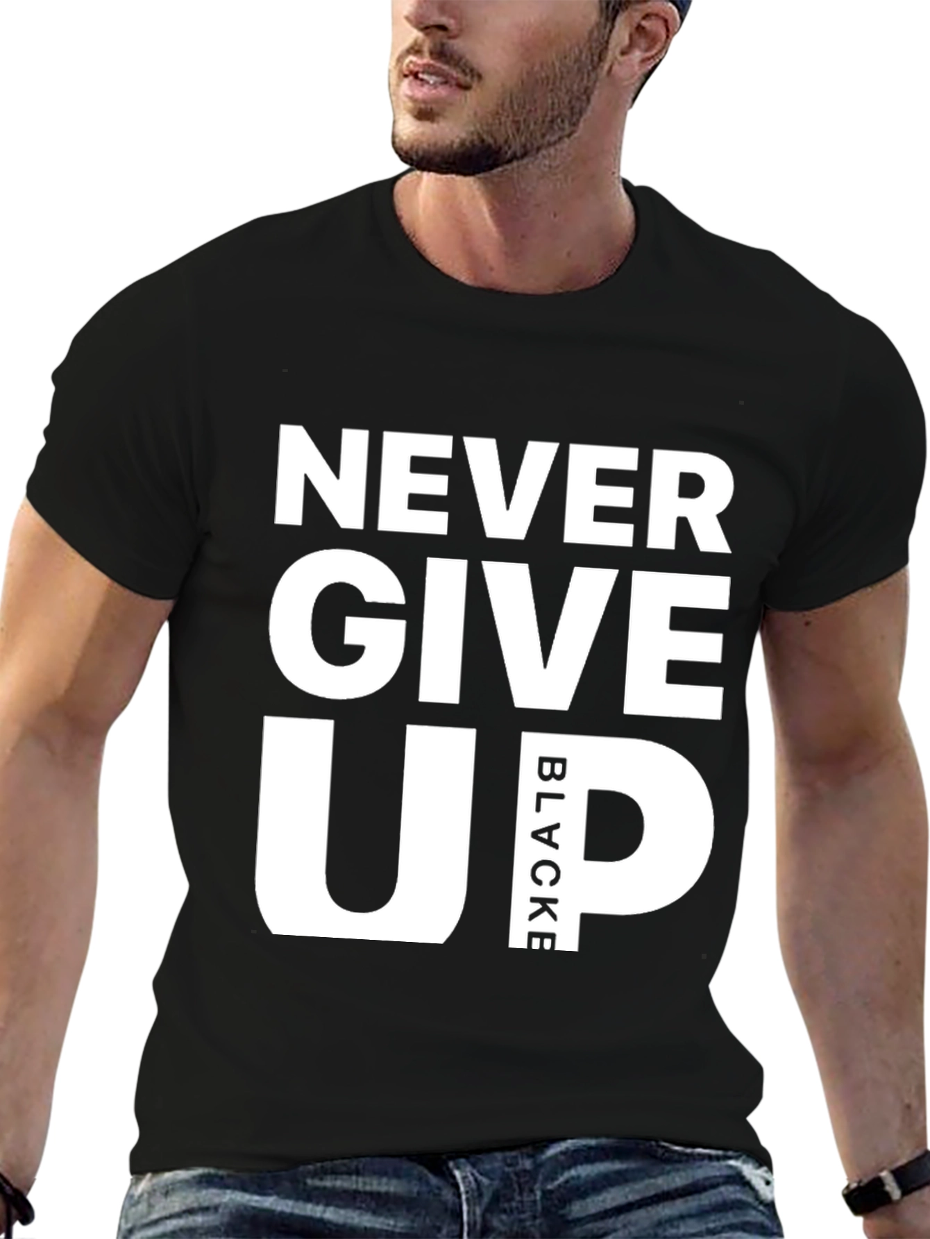 Never Give Up Graphic Tee - Black