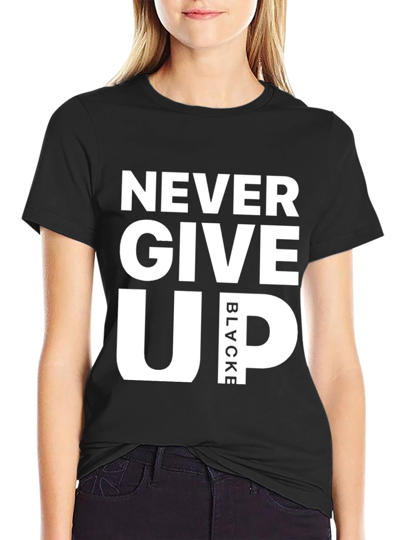 Never Give Up Graphic Tee - Black