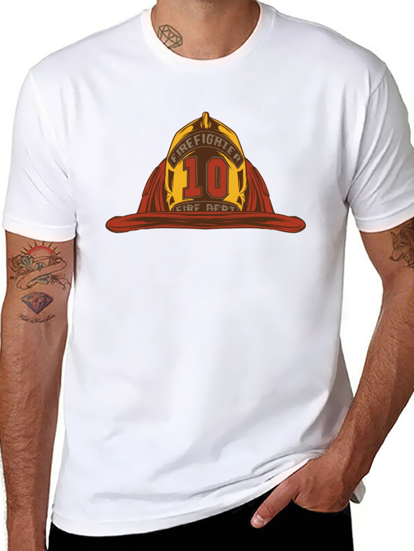 Firefighter Helmet Graphic Tee - Black Cotton T-Shirt