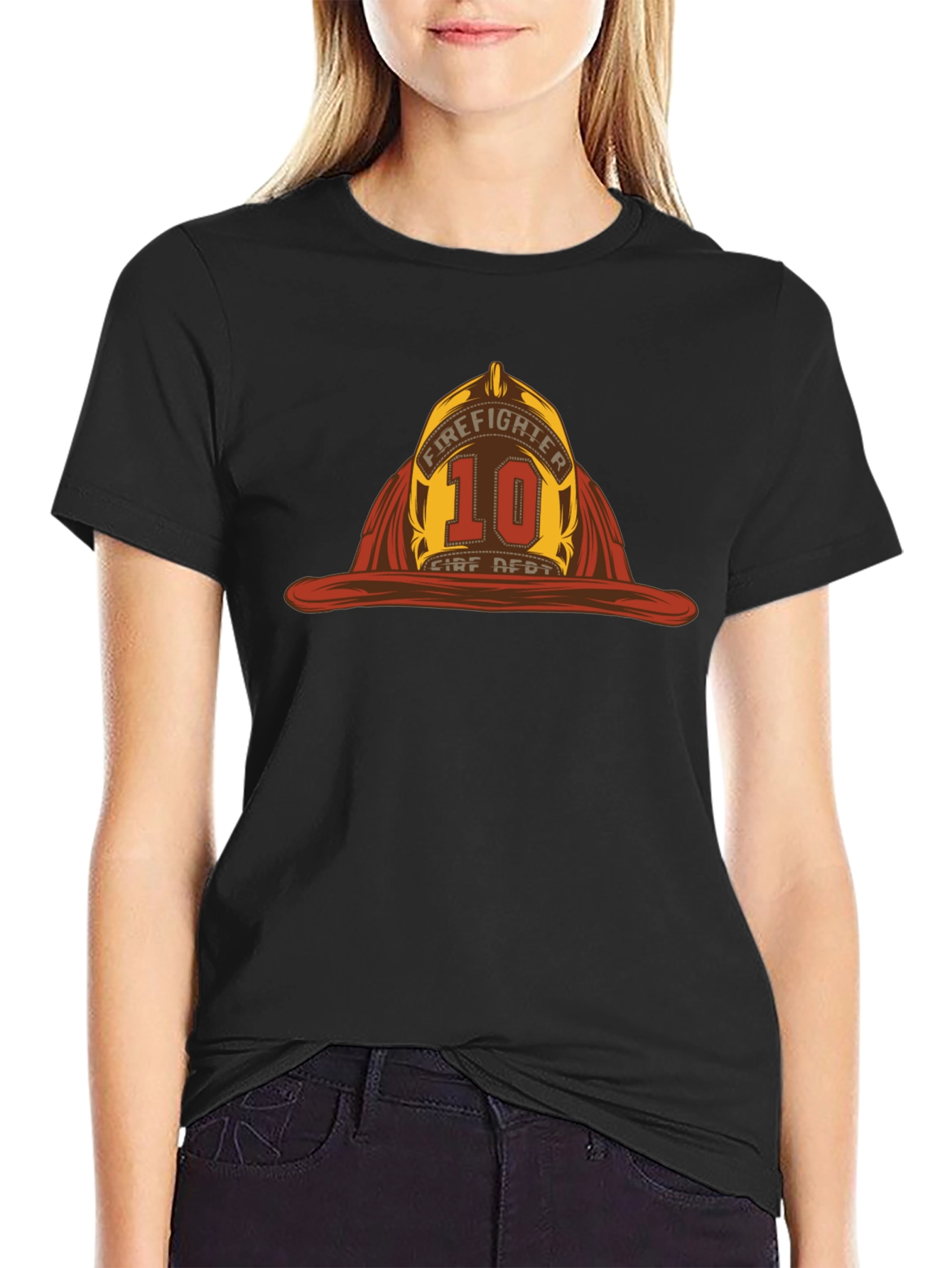 Firefighter Helmet Graphic Tee - Black Cotton T-Shirt