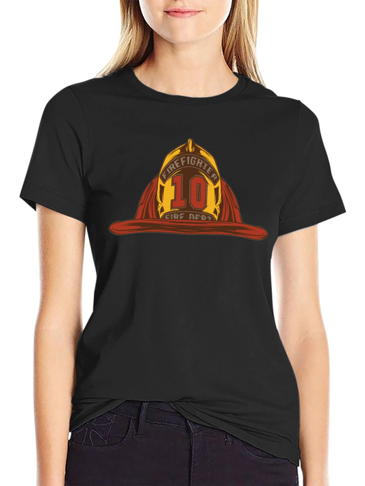 Firefighter Helmet Graphic Tee - Black Cotton T-Shirt