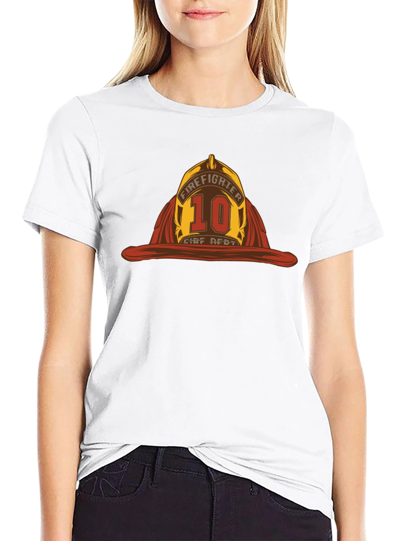 Firefighter Helmet Graphic Tee - Black Cotton T-Shirt